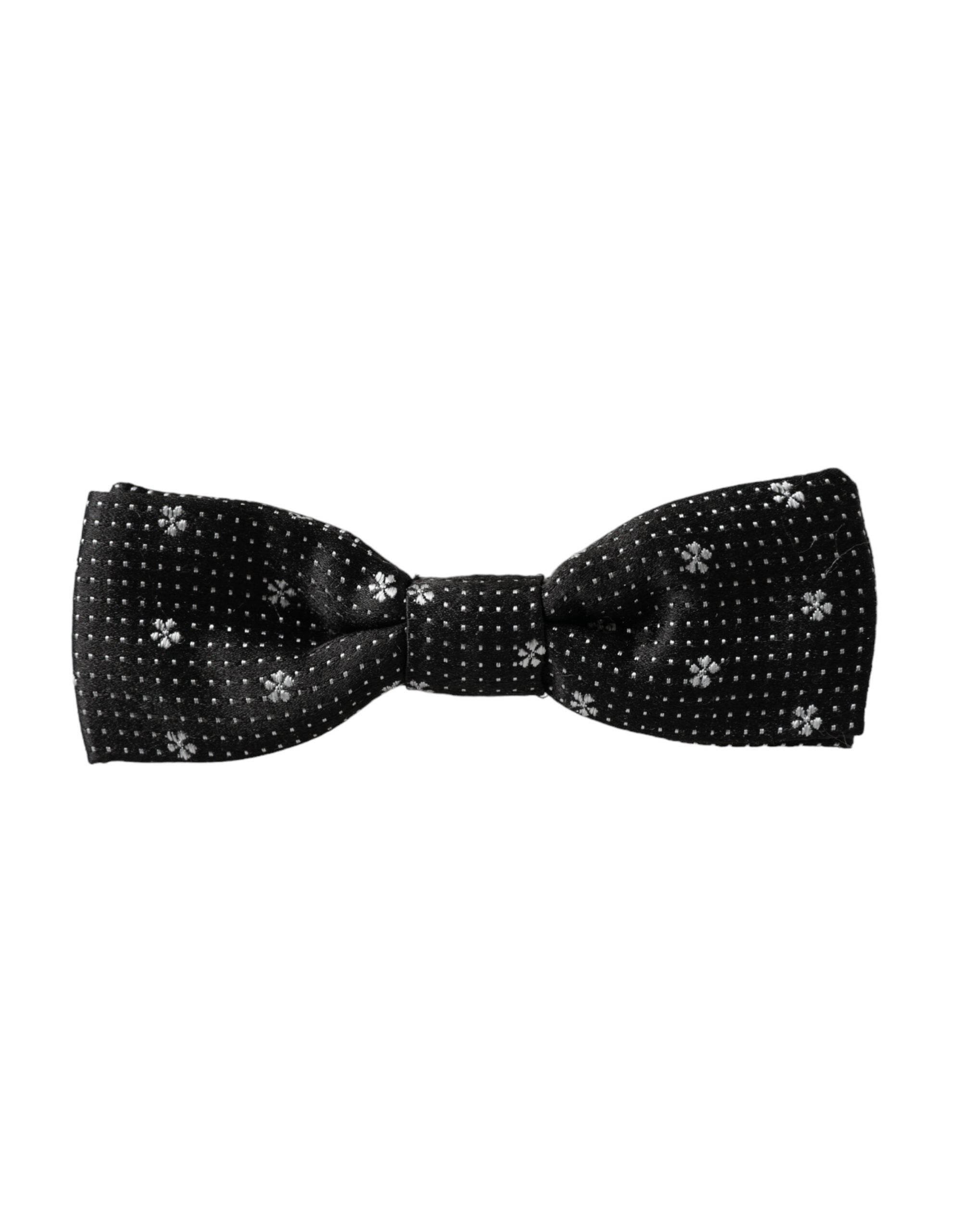 Dolce & Gabbana Black Silk Floral Adjustable Neck Men Papillon Bow Tie - Hilstor