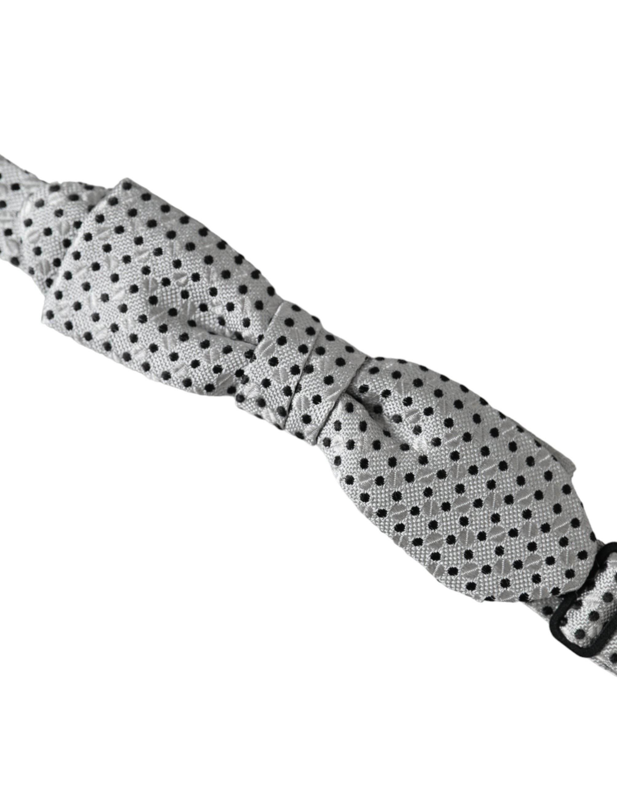 Dolce & Gabbana Gray Silk Polka Dot Adjustable Neck Men Papillon Bow Tie - Hilstor