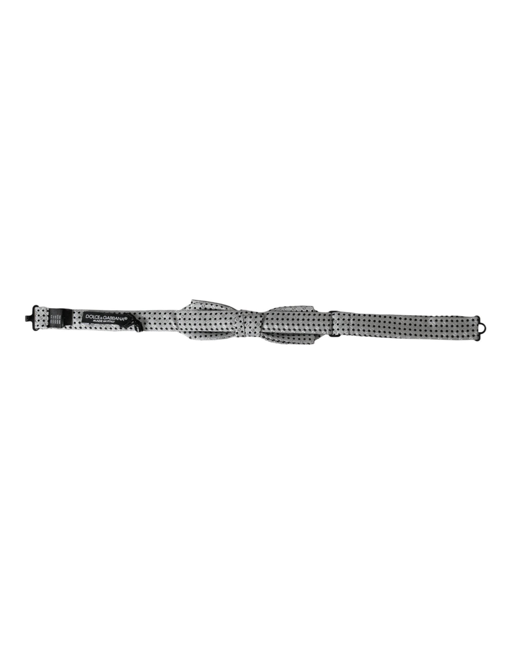 Dolce & Gabbana Gray Silk Polka Dot Adjustable Neck Men Papillon Bow Tie - Hilstor