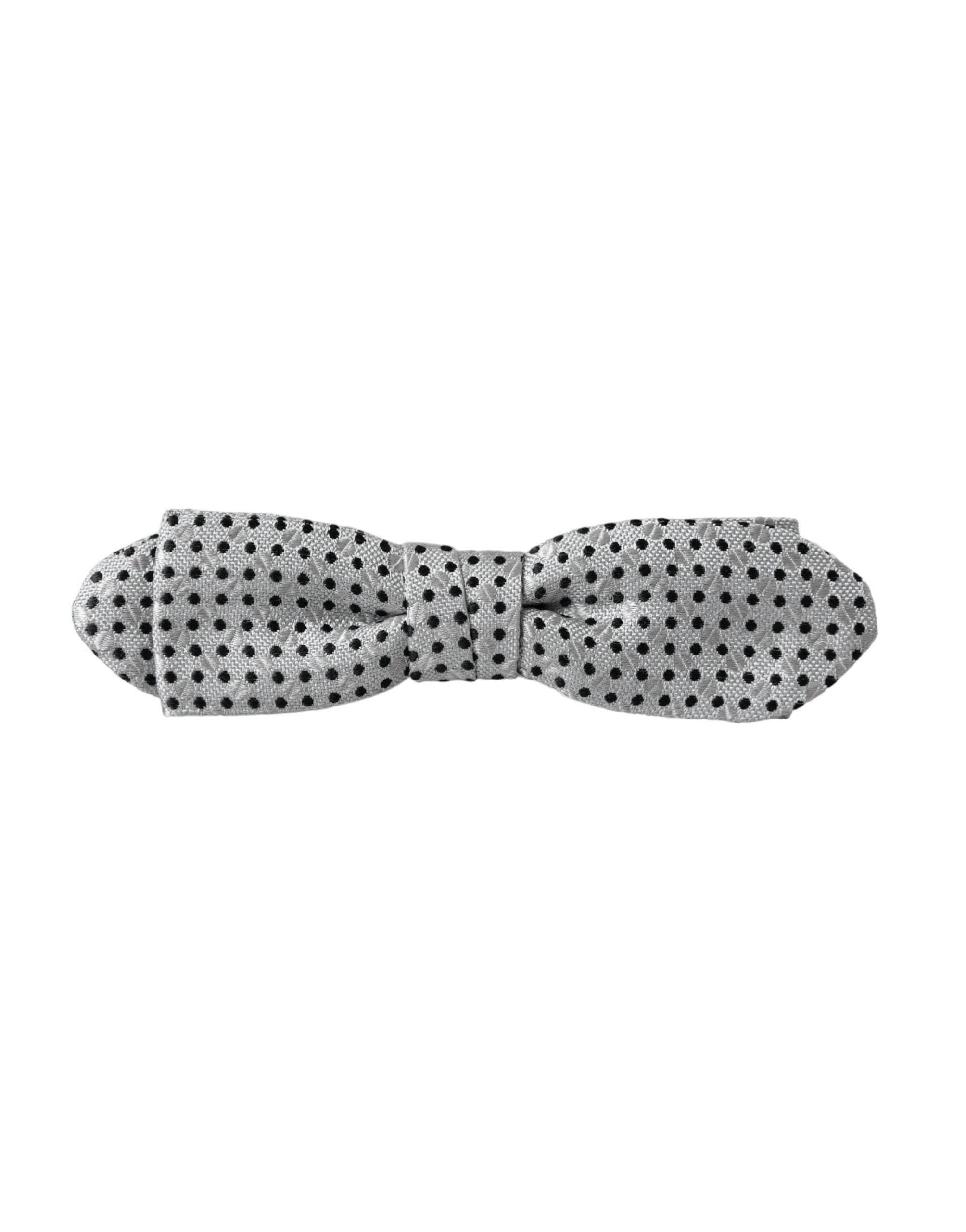Dolce & Gabbana Gray Silk Polka Dot Adjustable Neck Men Papillon Bow Tie - Hilstor