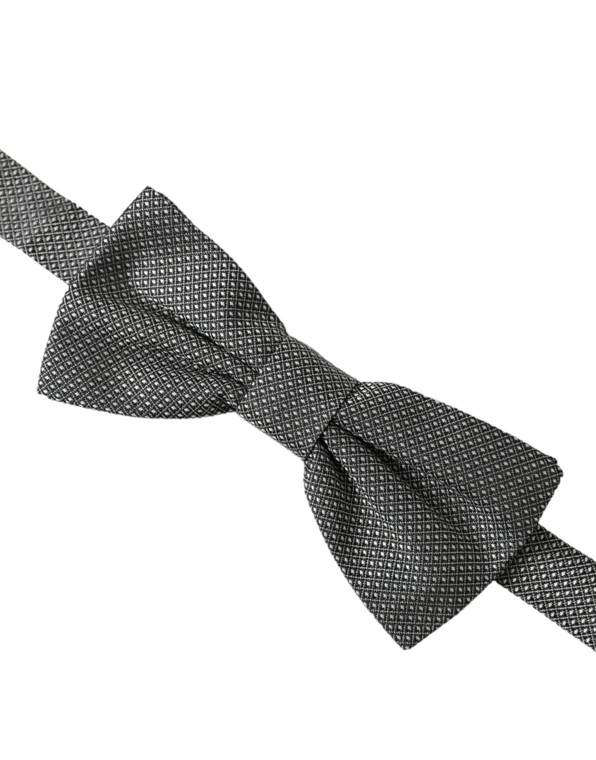 Dolce & Gabbana Gray Silk Patterned Adjustable Neck Men Bow Tie - Hilstor
