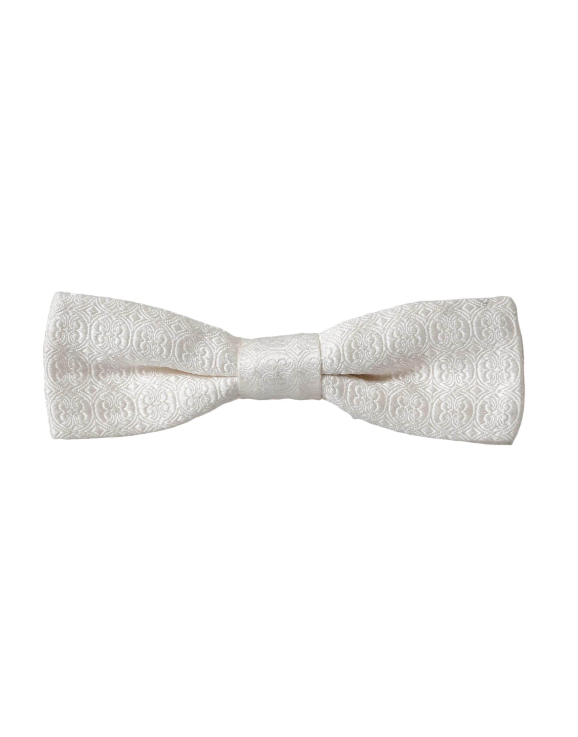 Dolce & Gabbana White Silk Patterned Adjustable Neck Men Papillon Bow Tie - Hilstor