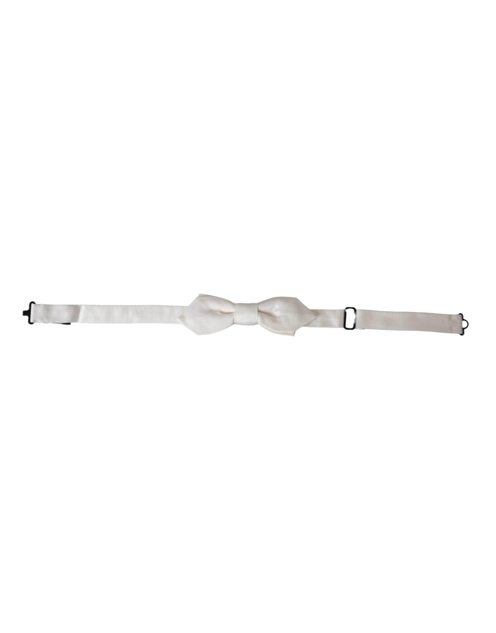 Dolce & Gabbana White Silk Adjustable Neck Men Papillon Bow Tie - Hilstor
