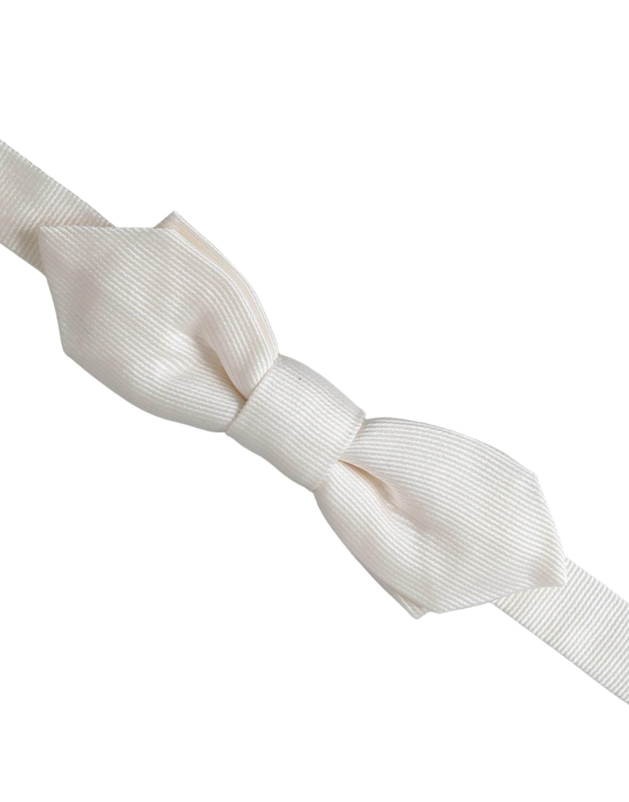 Dolce & Gabbana White Silk Adjustable Neck Men Papillon Bow Tie - Hilstor