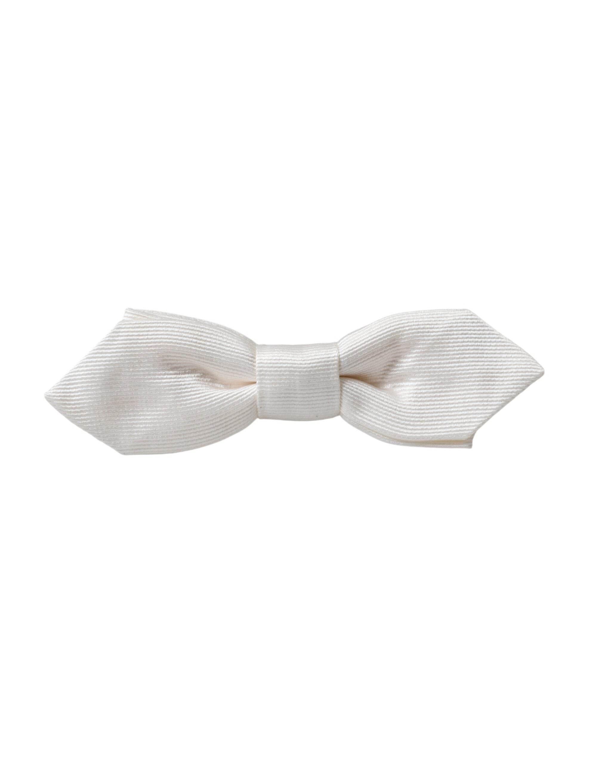 Dolce & Gabbana White Silk Adjustable Neck Men Papillon Bow Tie - Hilstor