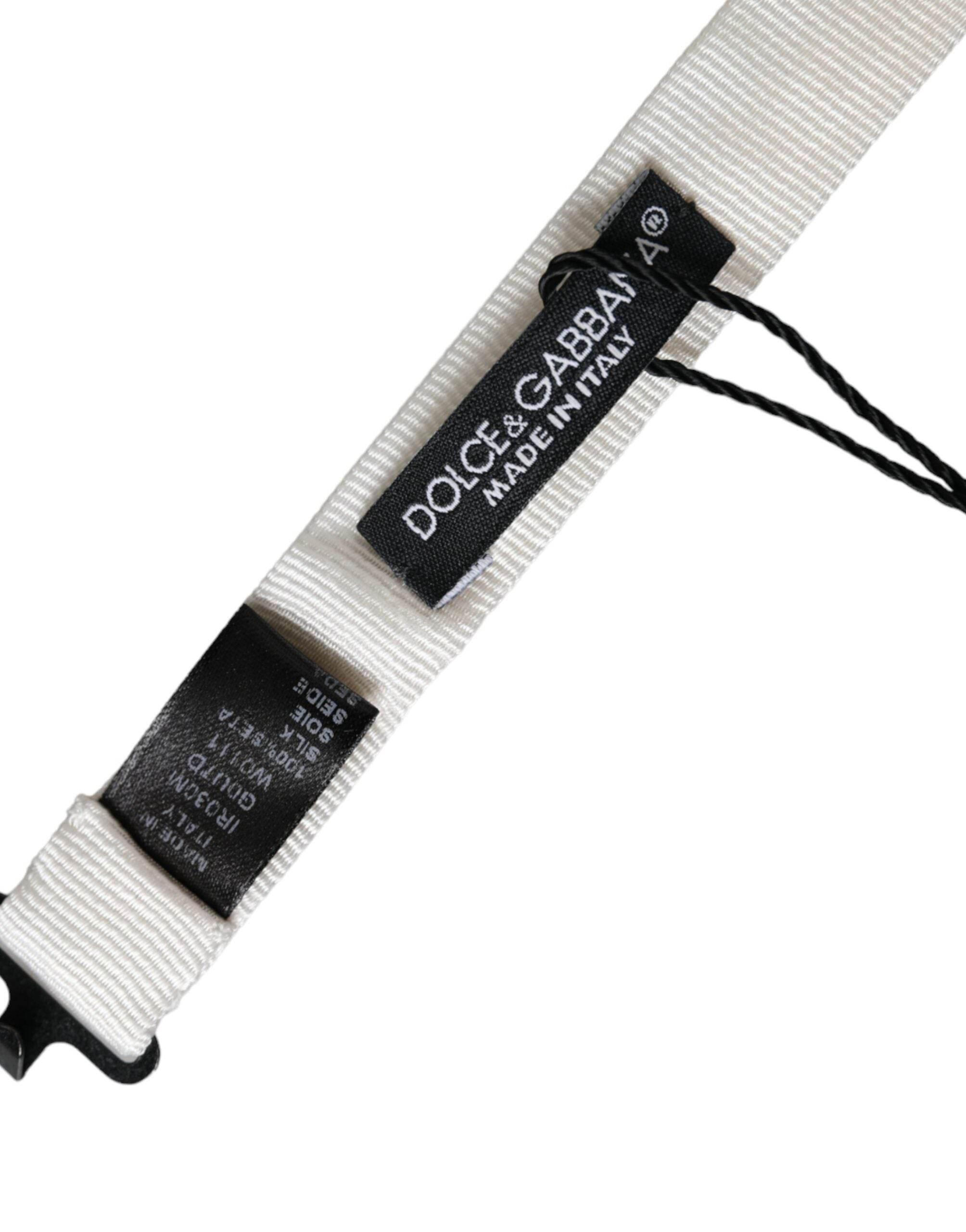 Dolce & Gabbana White Silk Adjustable Neck Men Papillon Bow Tie - Hilstor