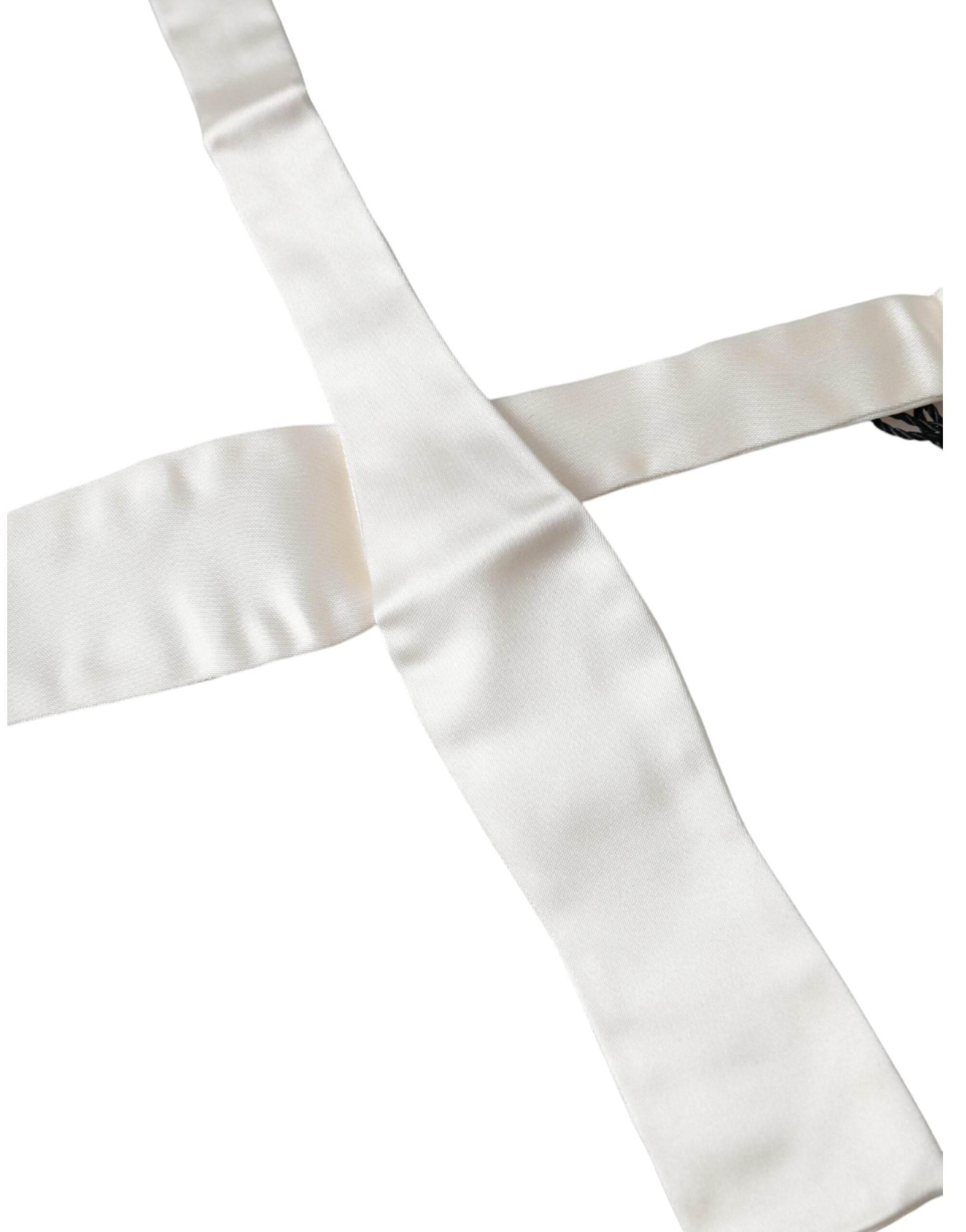 Dolce & Gabbana White Silk Slim Skinny Necktie Men Bow Tie - Hilstor