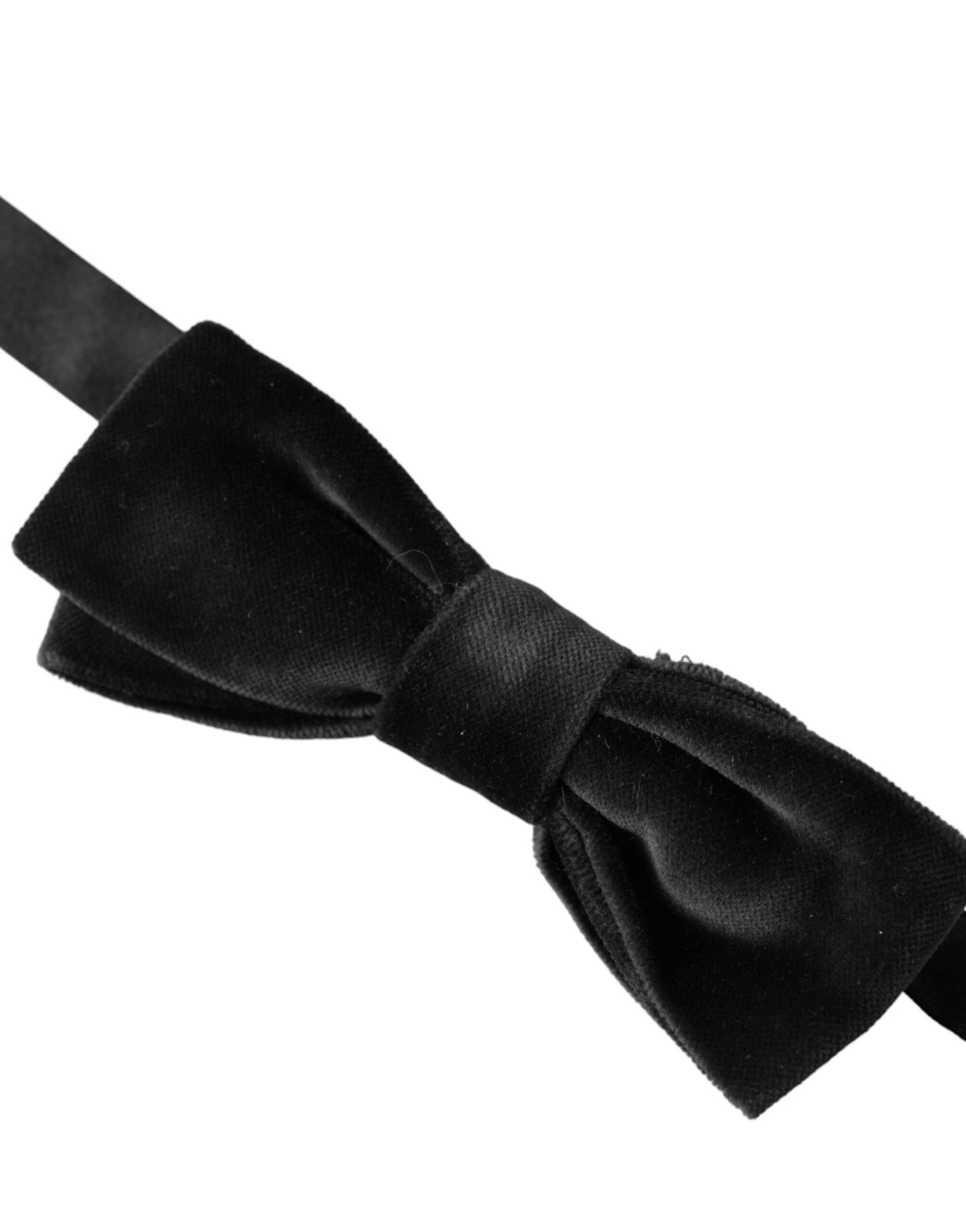Dolce & Gabbana Black Velvet Cotton Adjustable Neck Men Bow Tie - Hilstor