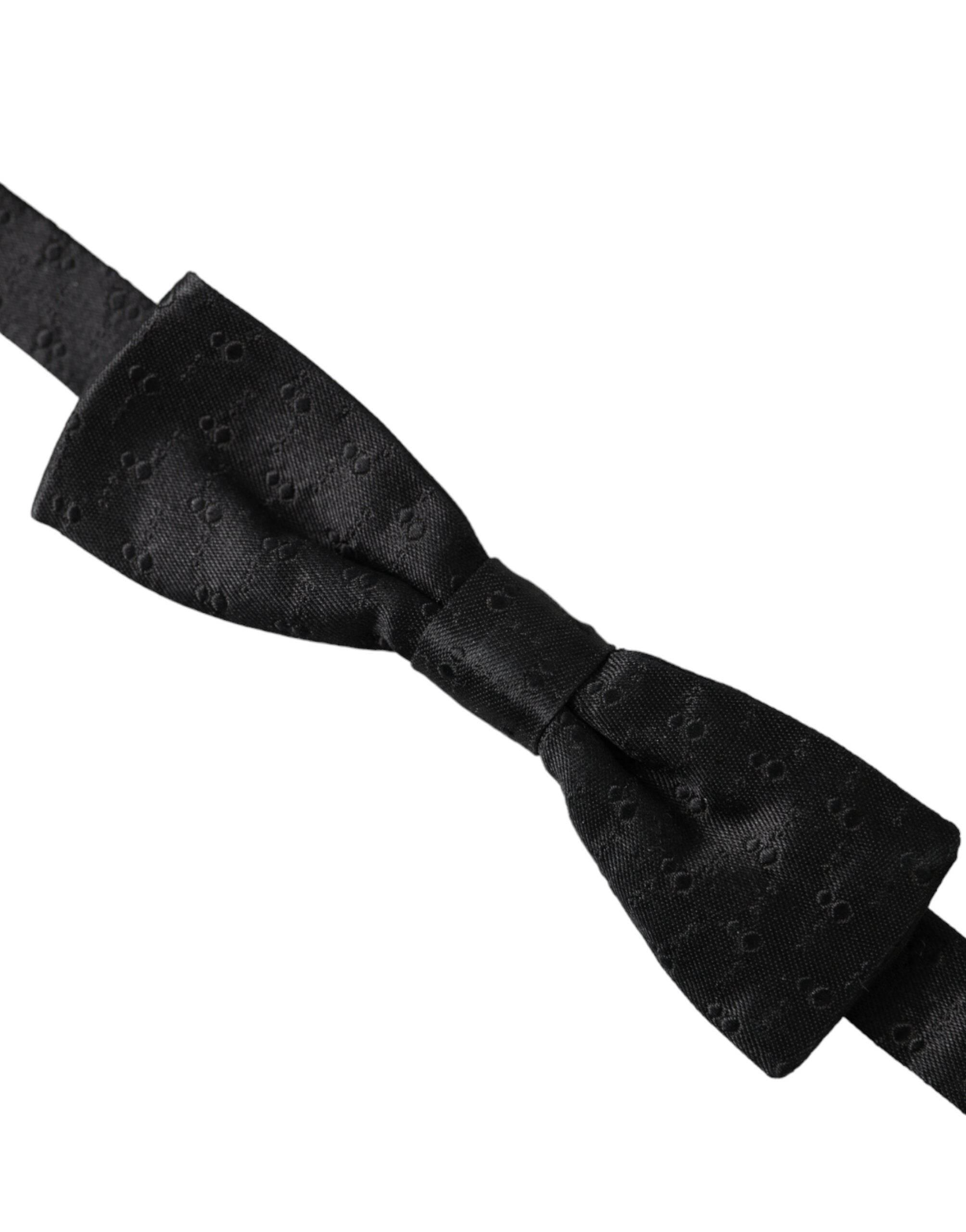 Dolce & Gabbana Black Silk Patterned Adjustable Neck Men Bow Tie - Hilstor