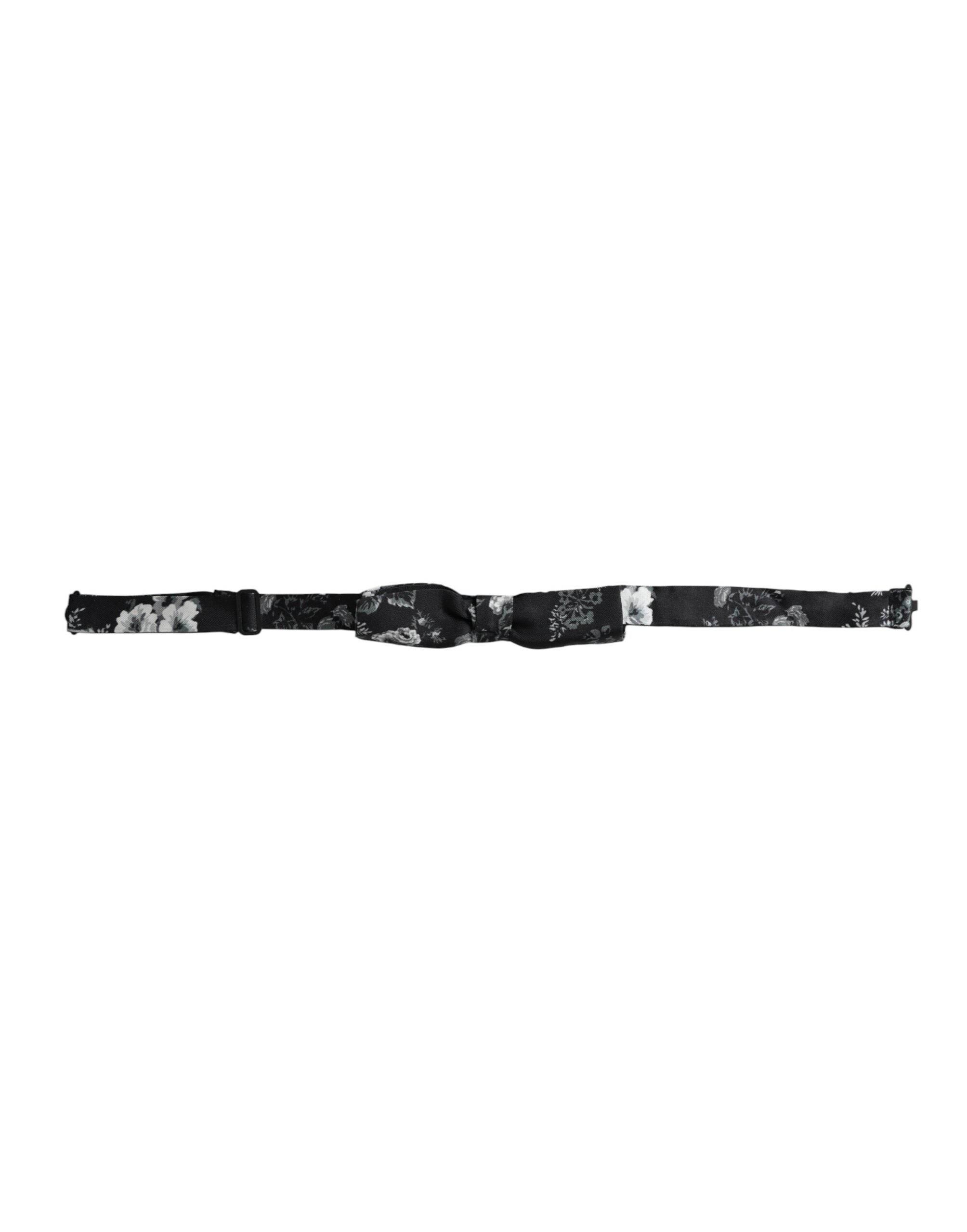 Dolce & Gabbana Black Floral Silk Adjustable Neck Men Bow Tie - Hilstor