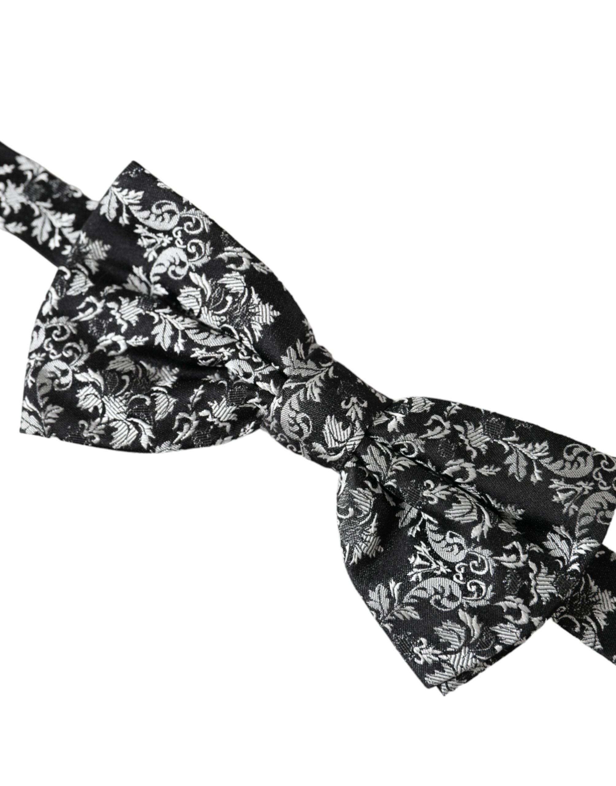 Dolce & Gabbana Black Floral Silk Adjustable Neck Men Bow Tie - Hilstor