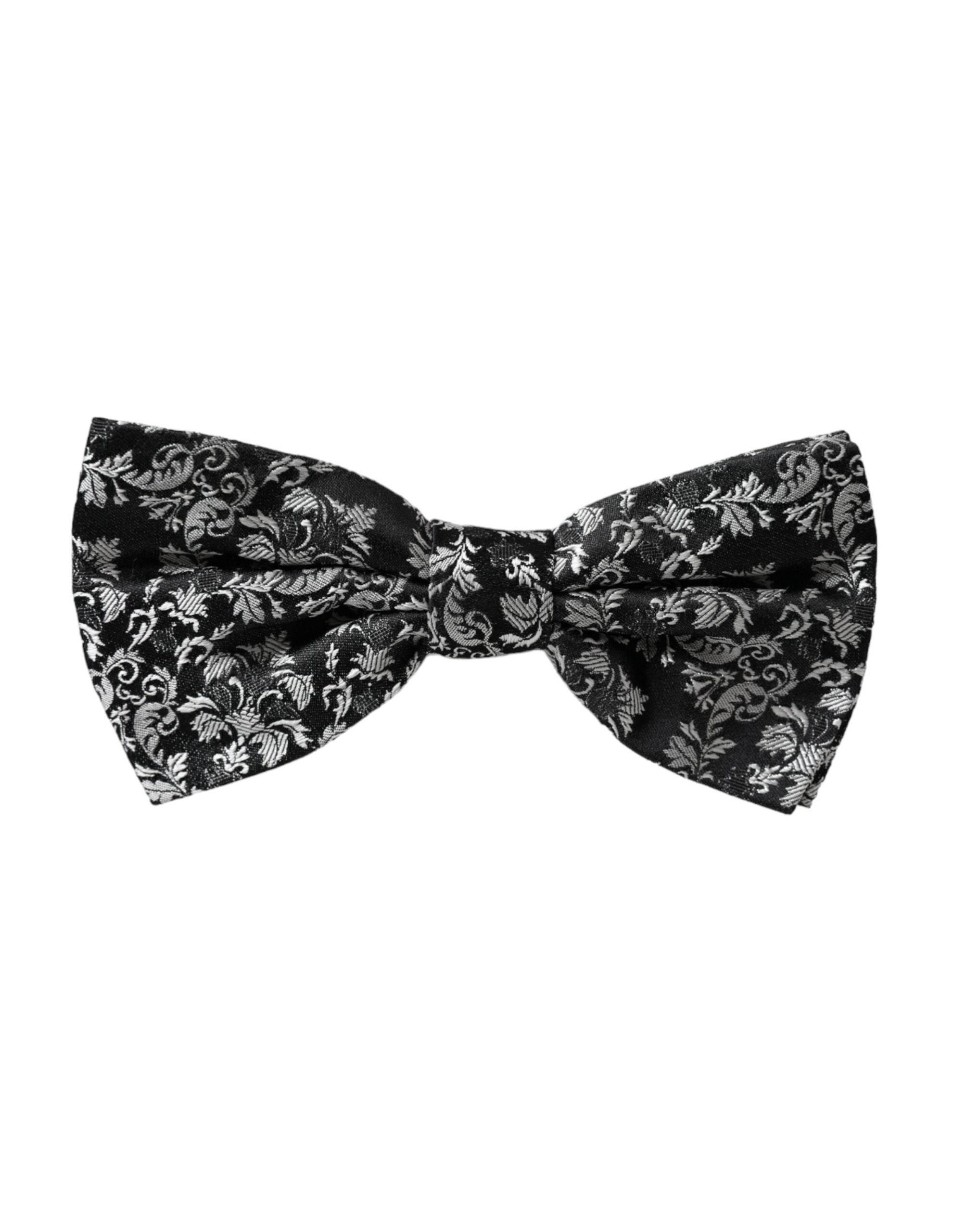 Dolce & Gabbana Black Floral Silk Adjustable Neck Men Bow Tie - Hilstor