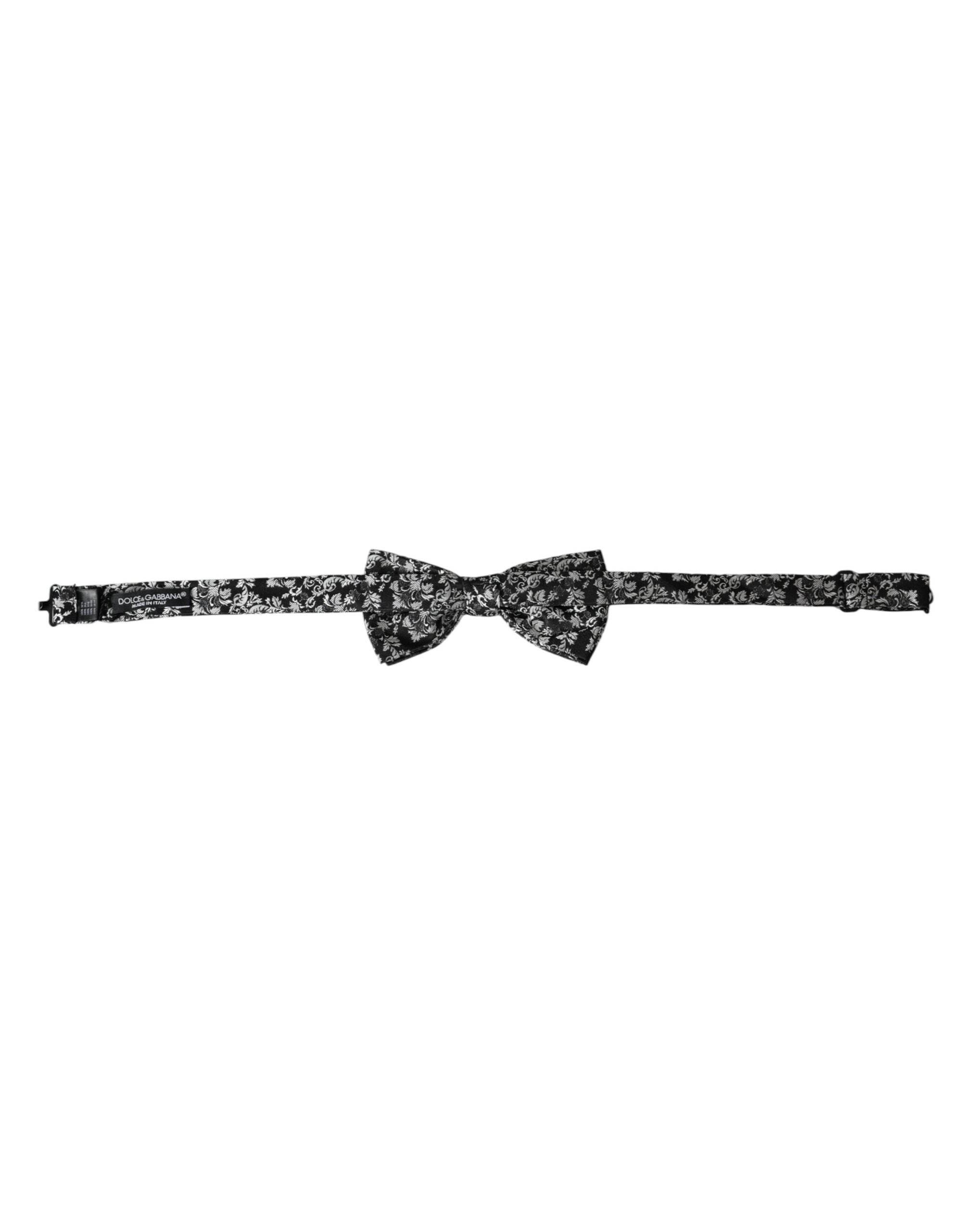 Dolce & Gabbana Black Floral Silk Adjustable Neck Men Bow Tie - Hilstor