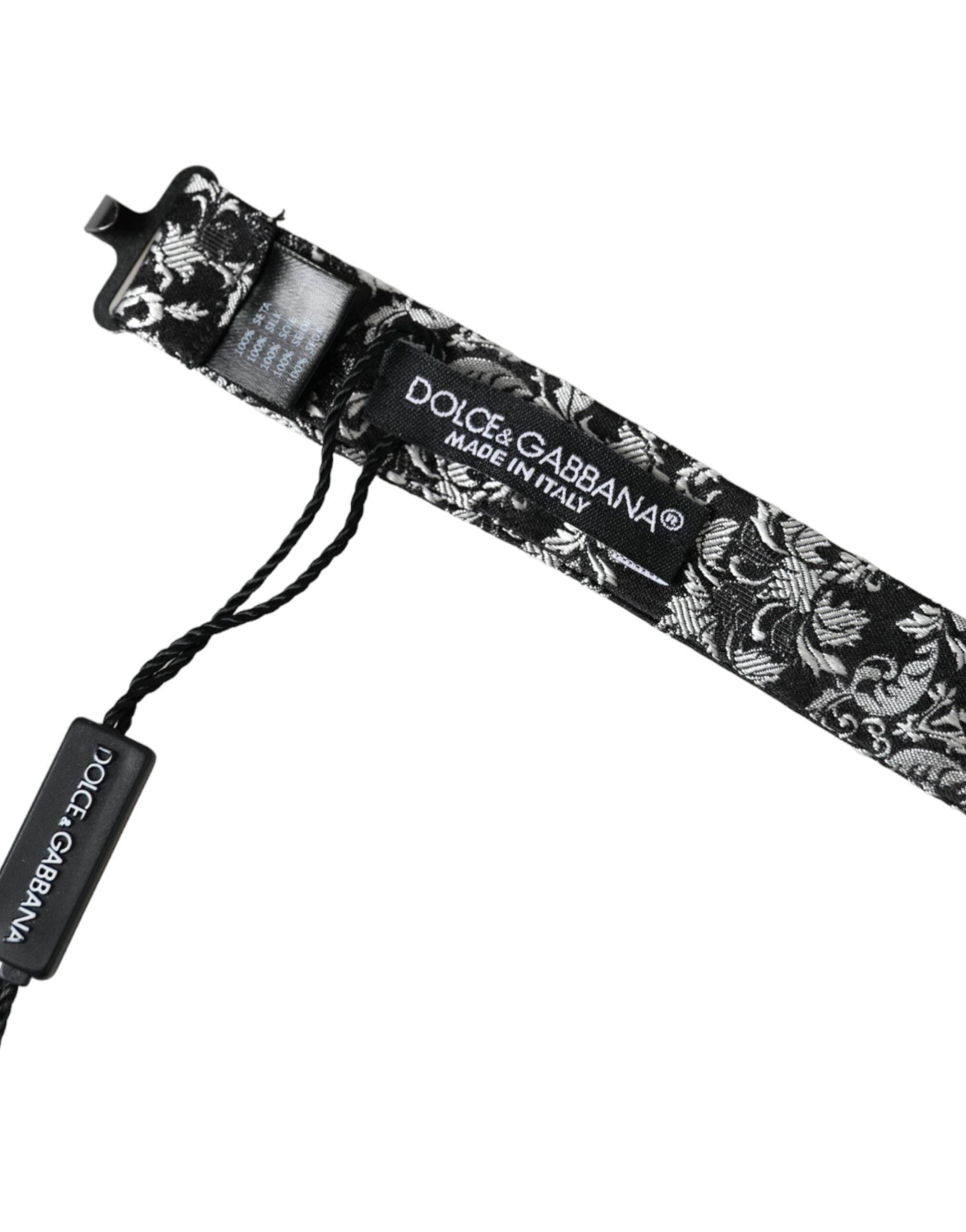 Dolce & Gabbana Black Floral Silk Adjustable Neck Men Bow Tie - Hilstor