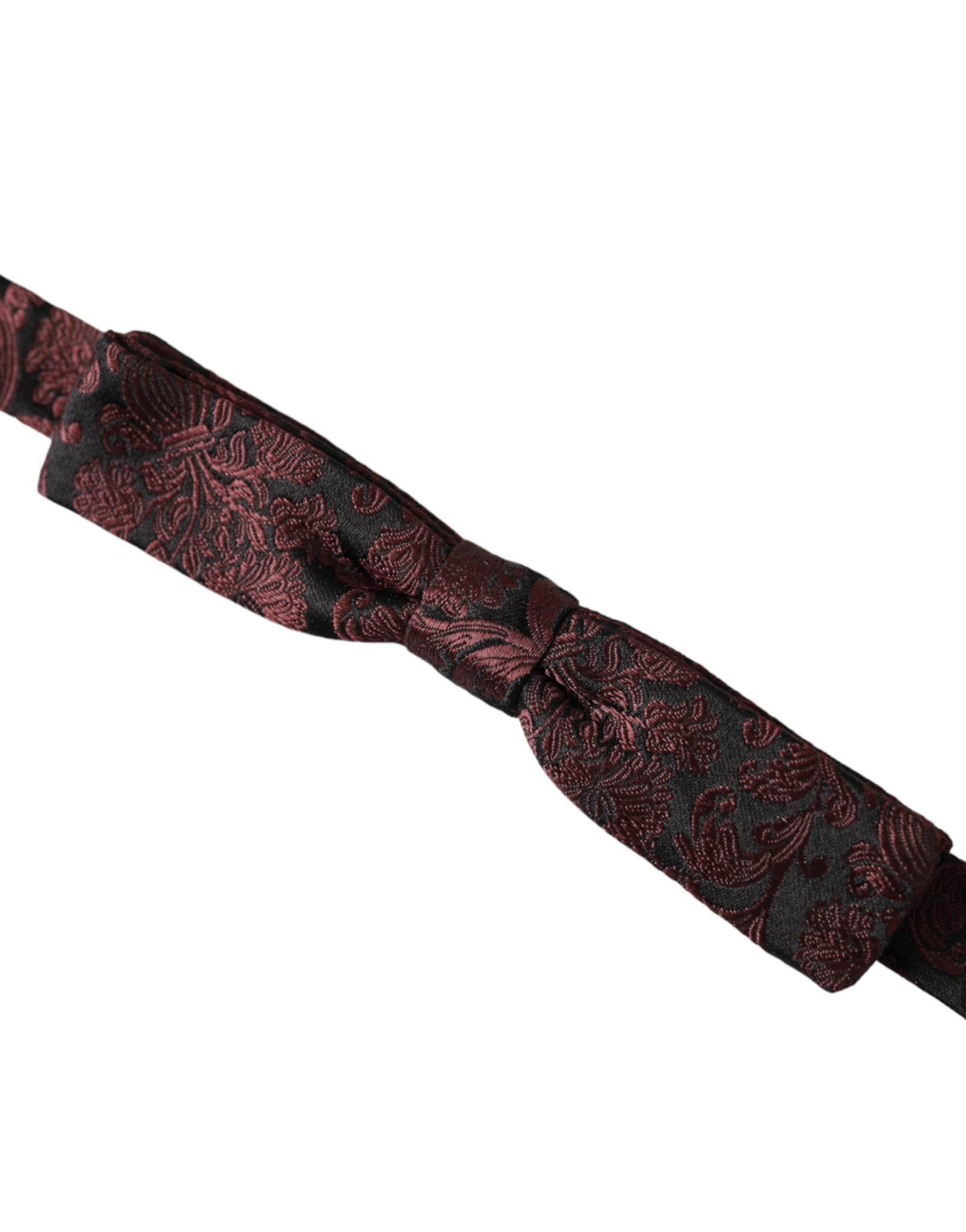 Dolce & Gabbana Maroon Floral Silk Adjustable Neck Men Bow Tie - Hilstor
