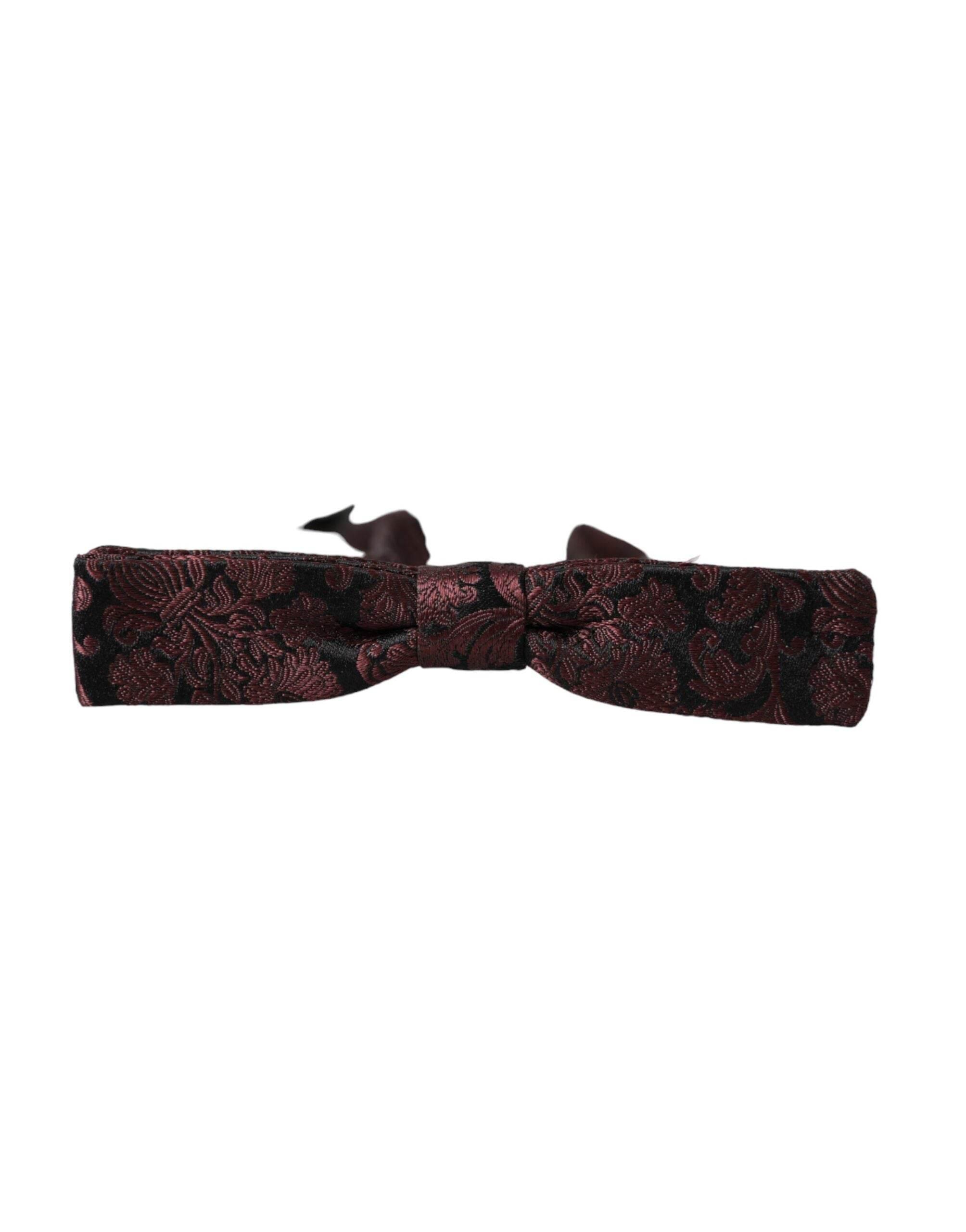 Dolce & Gabbana Maroon Floral Silk Adjustable Neck Men Bow Tie - Hilstor