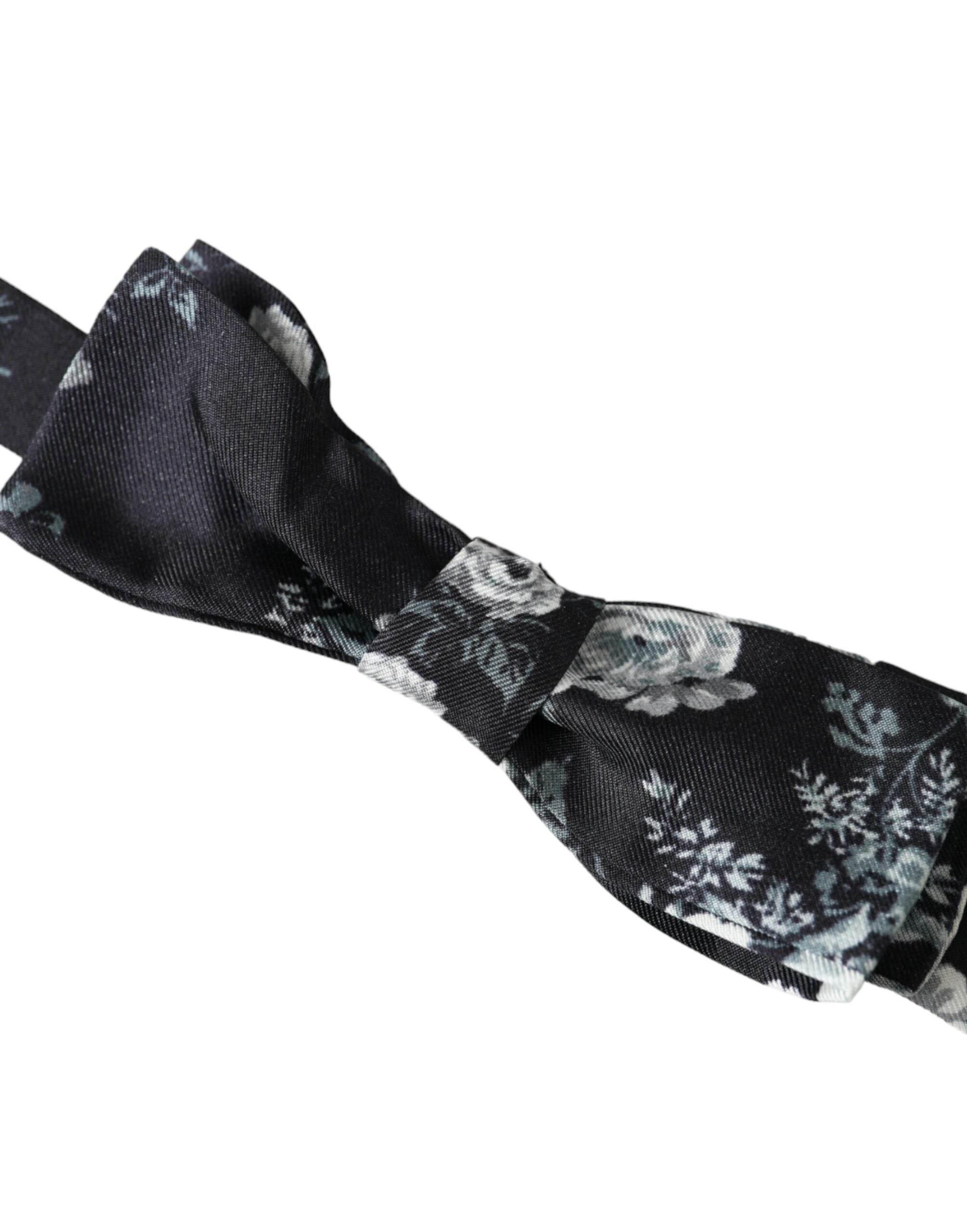 Dolce & Gabbana Black Floral Fantasy Adjustable Neck Men Bow Tie - Hilstor