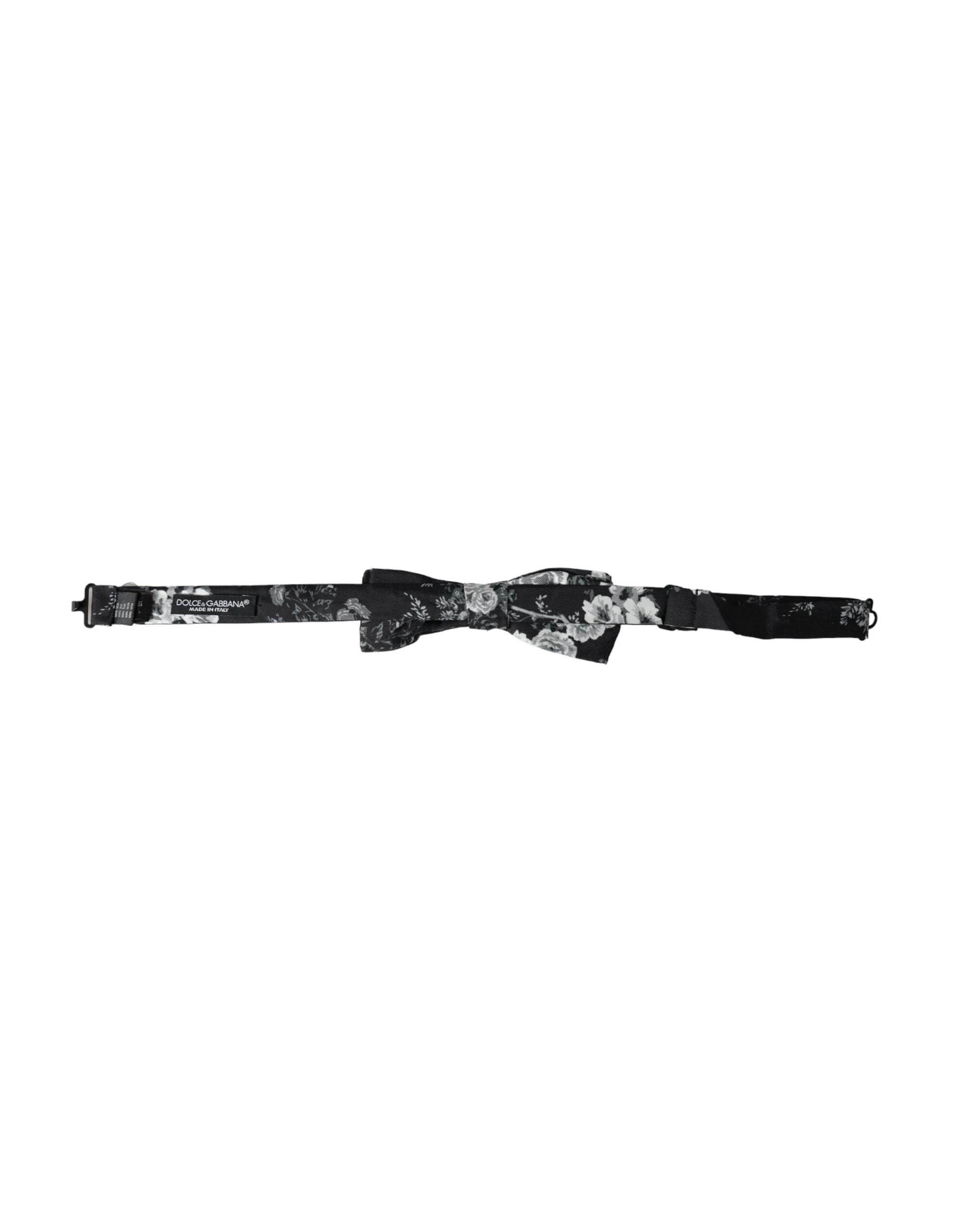 Dolce & Gabbana Black Floral Fantasy Adjustable Neck Men Bow Tie - Hilstor