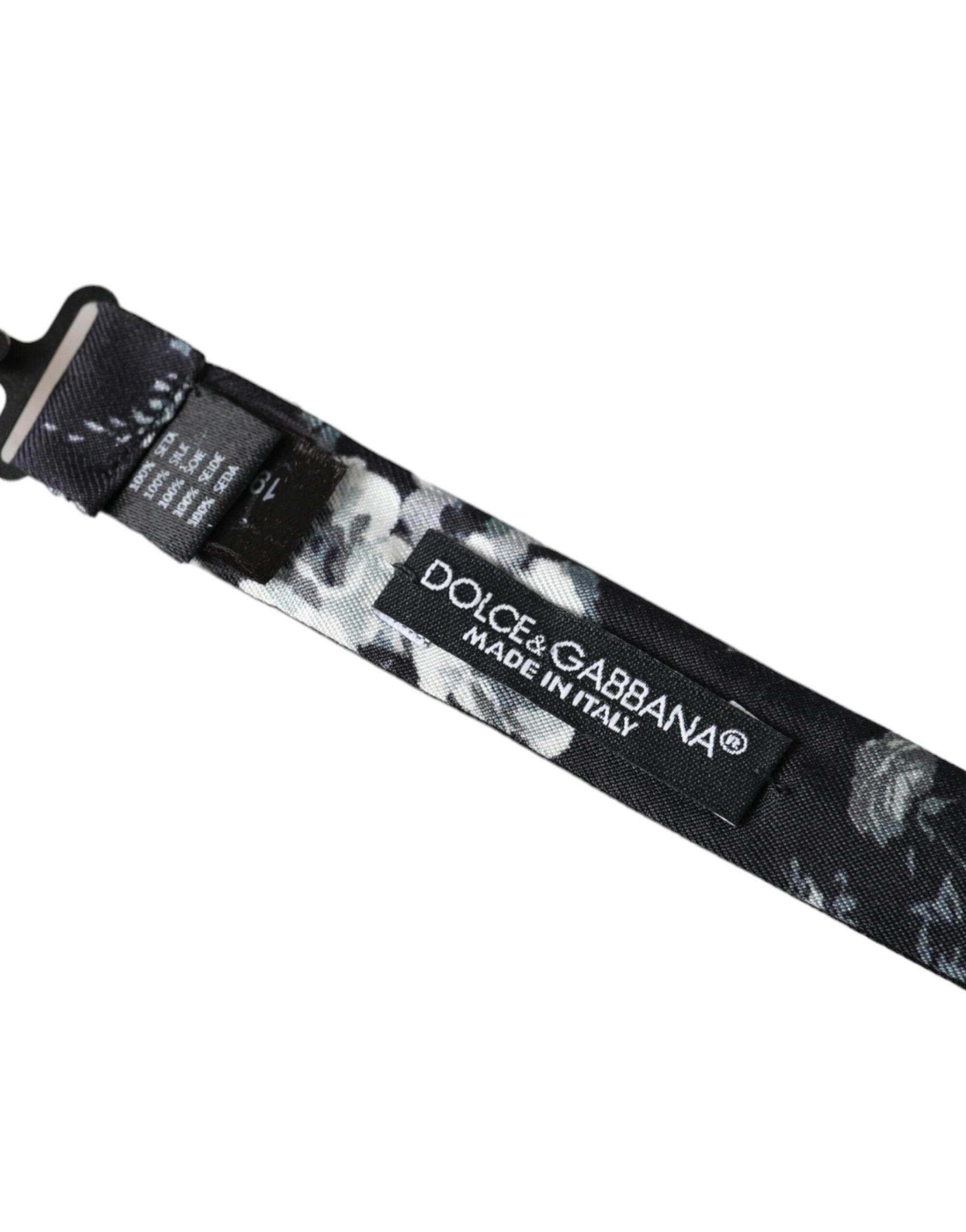 Dolce & Gabbana Black Floral Fantasy Adjustable Neck Men Bow Tie - Hilstor