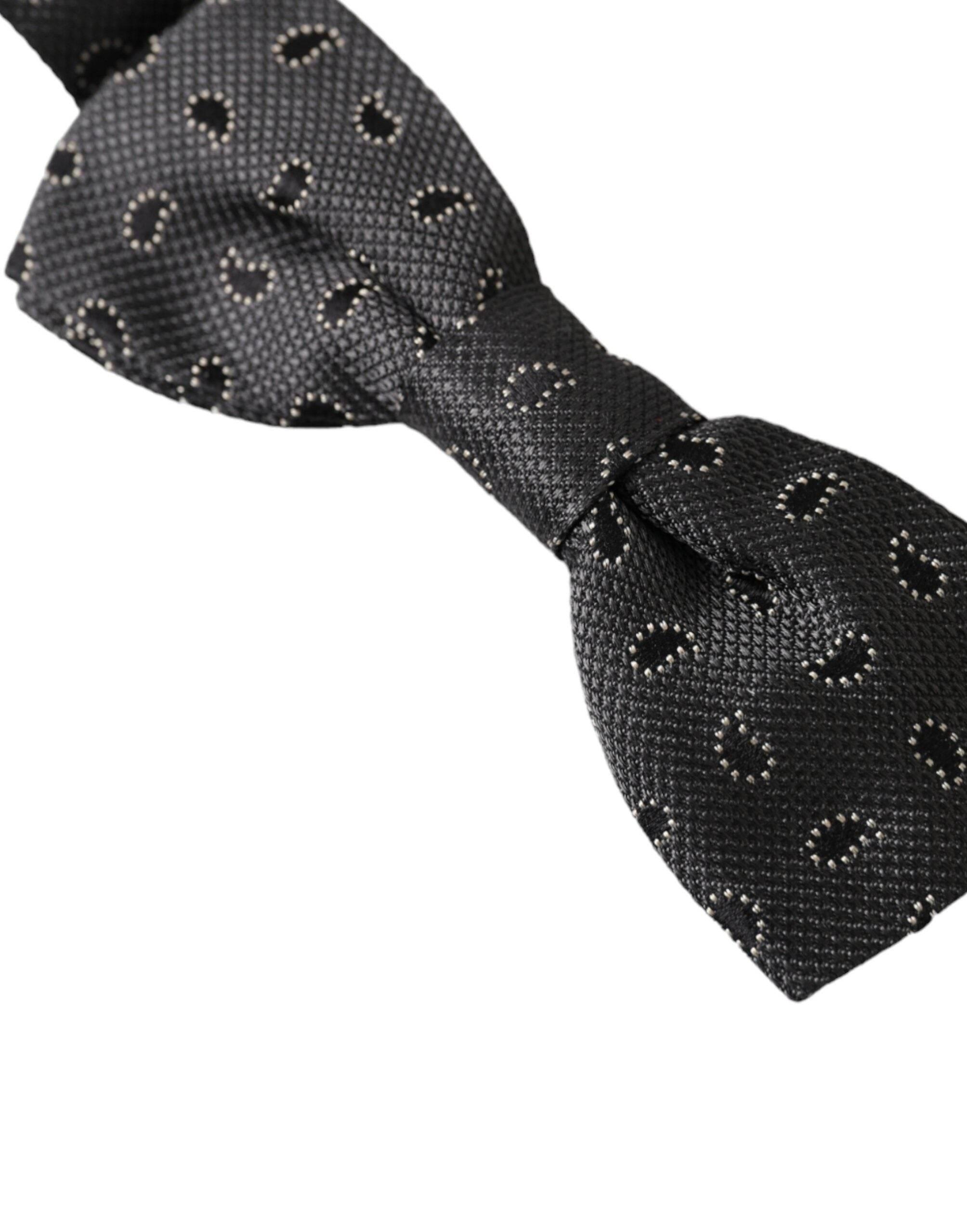 Dolce & Gabbana Black Silk Patterned Adjustable Neck Men Bow Tie - Hilstor