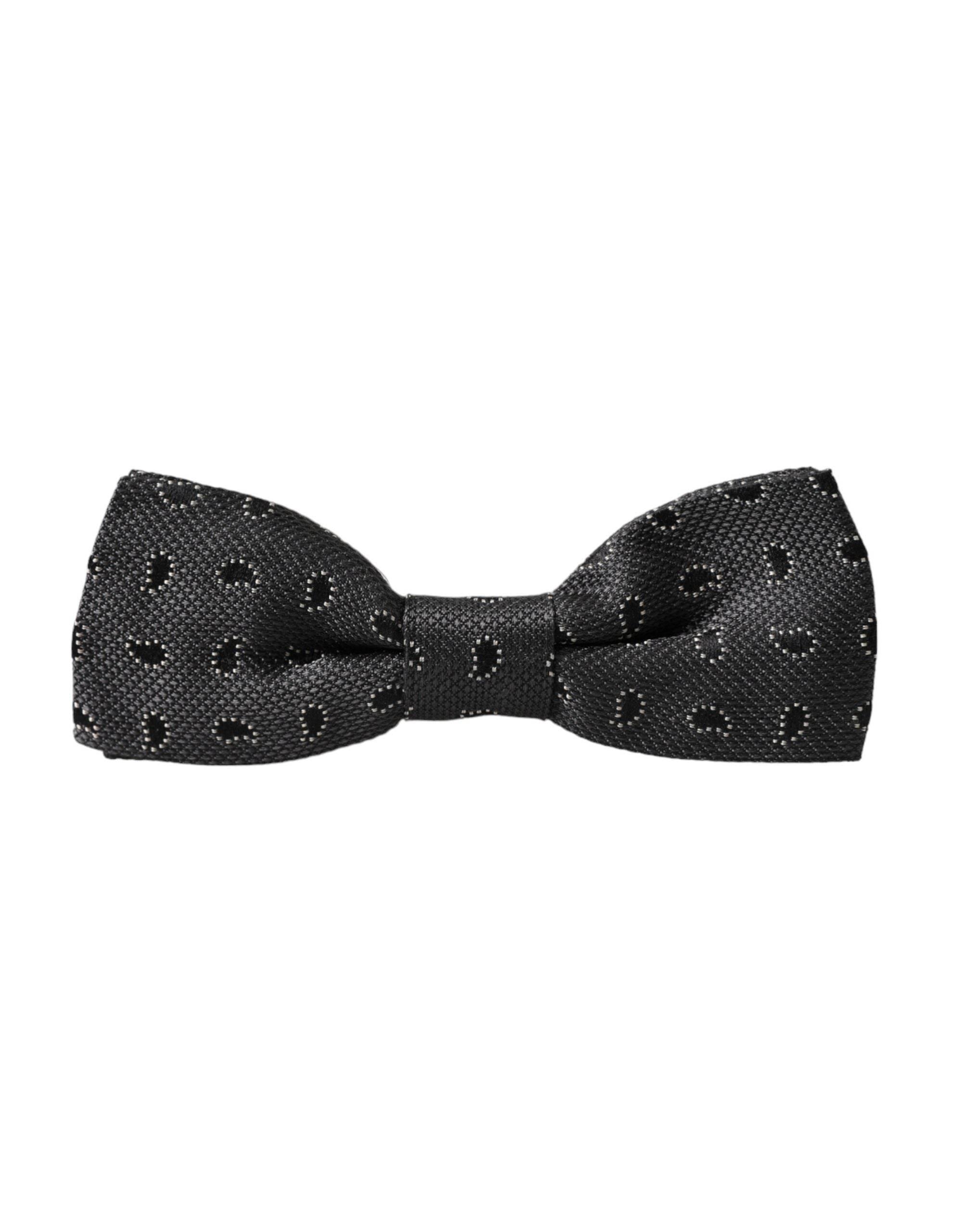 Dolce & Gabbana Black Silk Patterned Adjustable Neck Men Bow Tie - Hilstor