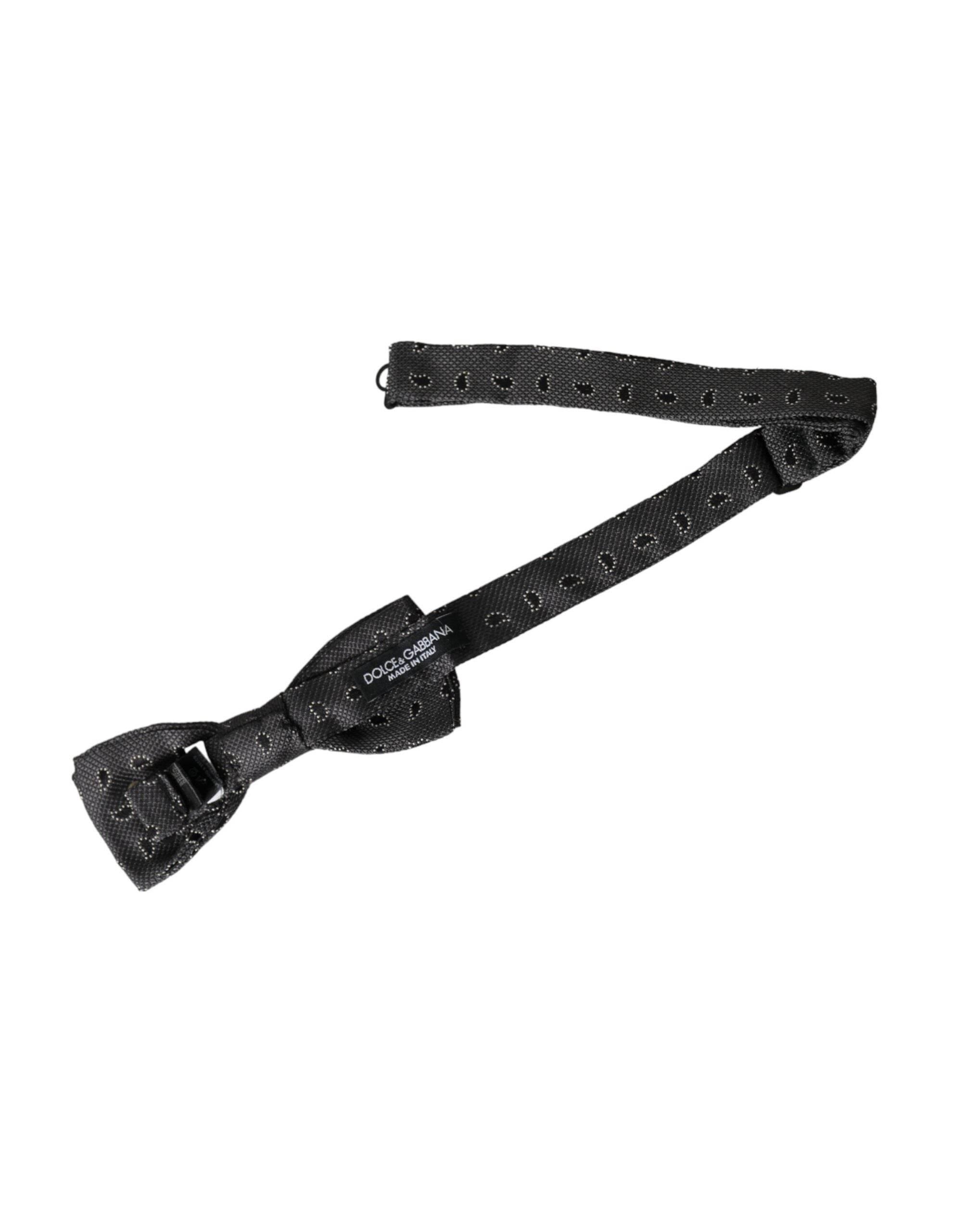 Dolce & Gabbana Black Silk Patterned Adjustable Neck Men Bow Tie - Hilstor