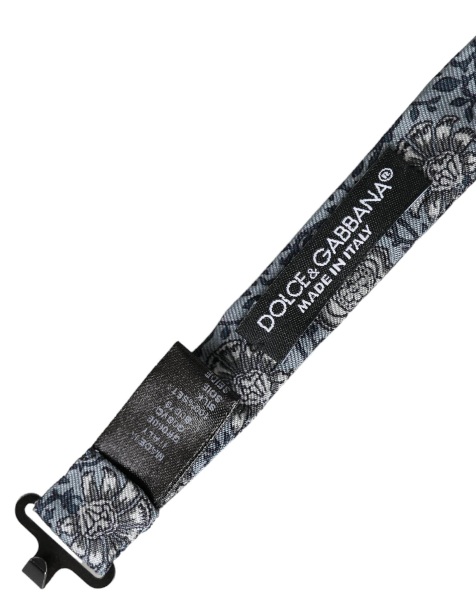 Dolce & Gabbana Gray Silk Patterned Adjustable Neck Men Bow Tie - Hilstor