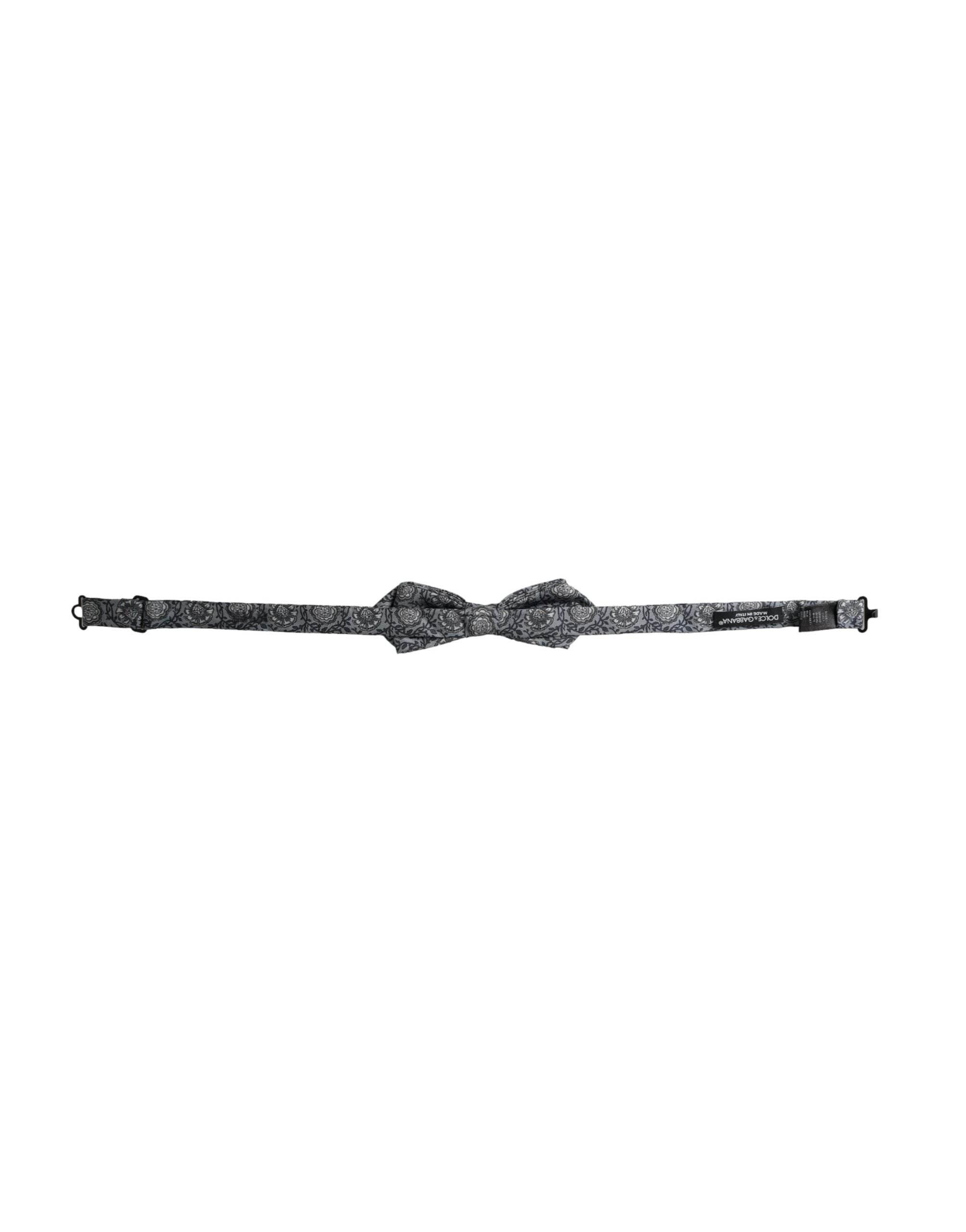 Dolce & Gabbana Gray Silk Patterned Adjustable Neck Men Bow Tie - Hilstor