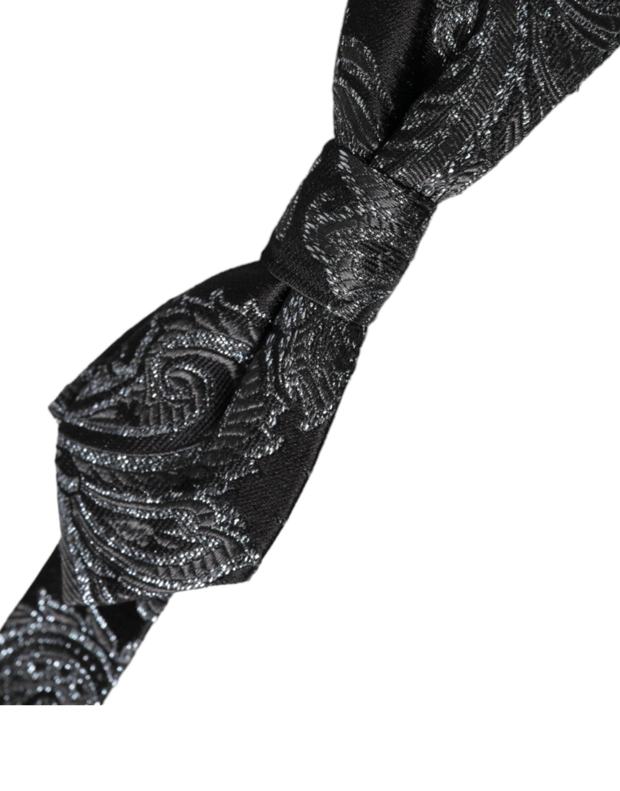 Dolce & Gabbana Black Silk Jacquard Adjustable Neck Men Bow Tie - Hilstor