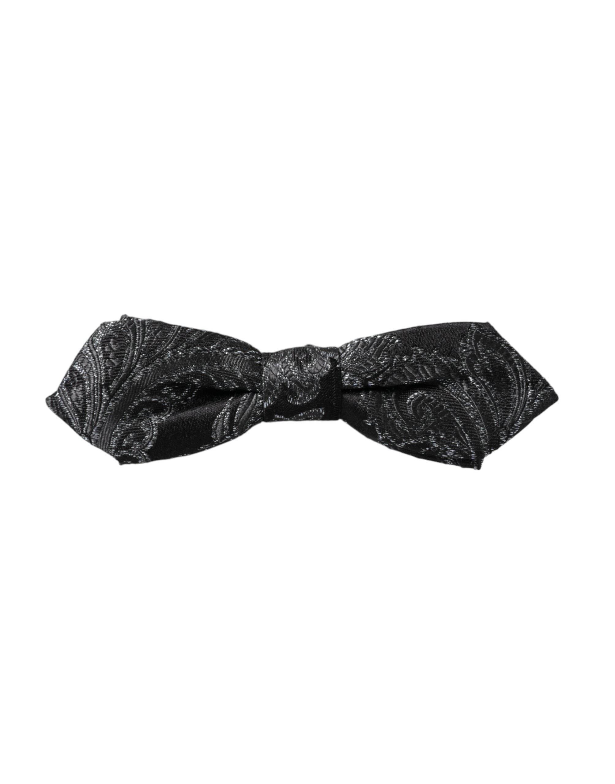 Dolce & Gabbana Black Silk Jacquard Adjustable Neck Men Bow Tie - Hilstor