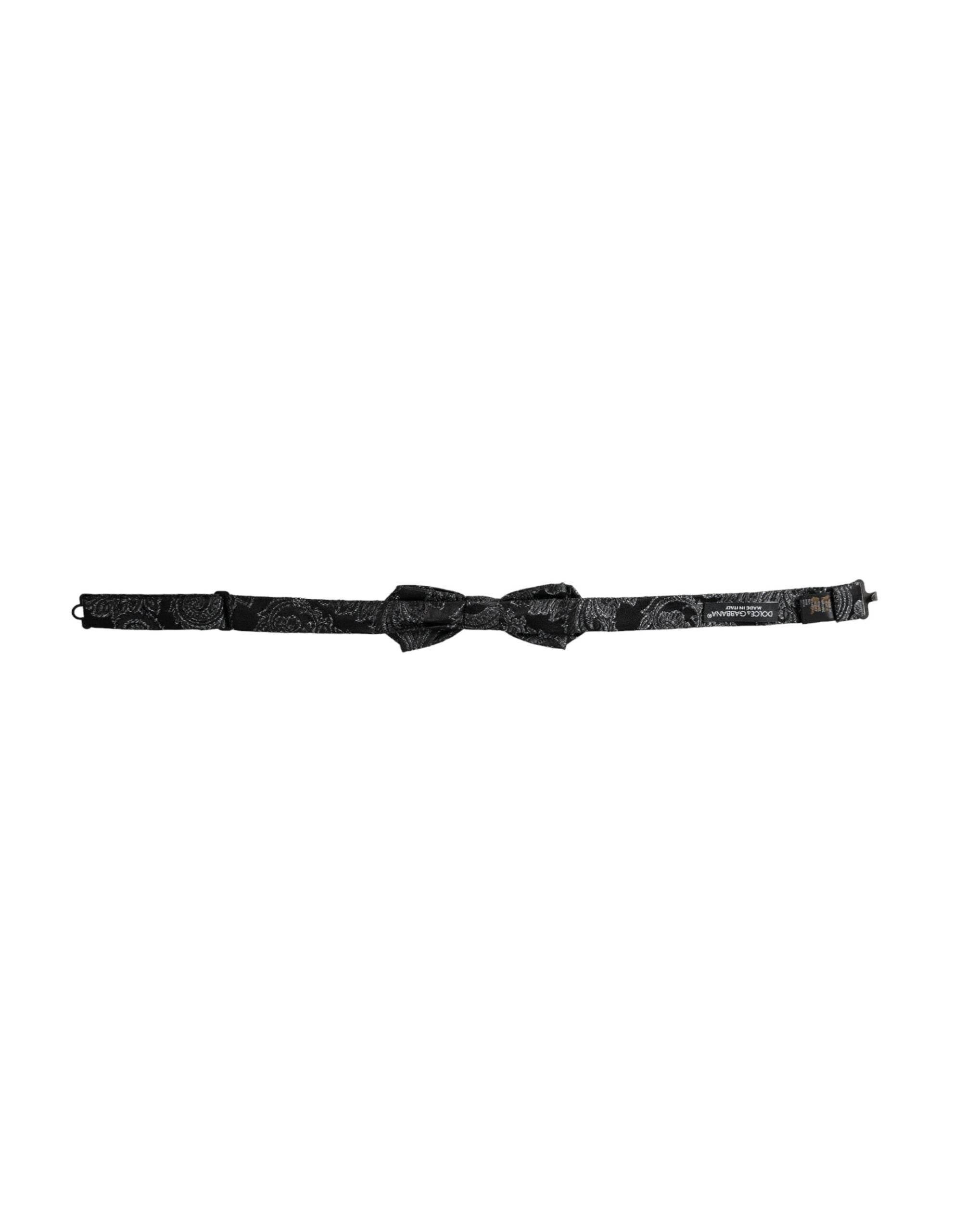 Dolce & Gabbana Black Silk Jacquard Adjustable Neck Men Bow Tie - Hilstor