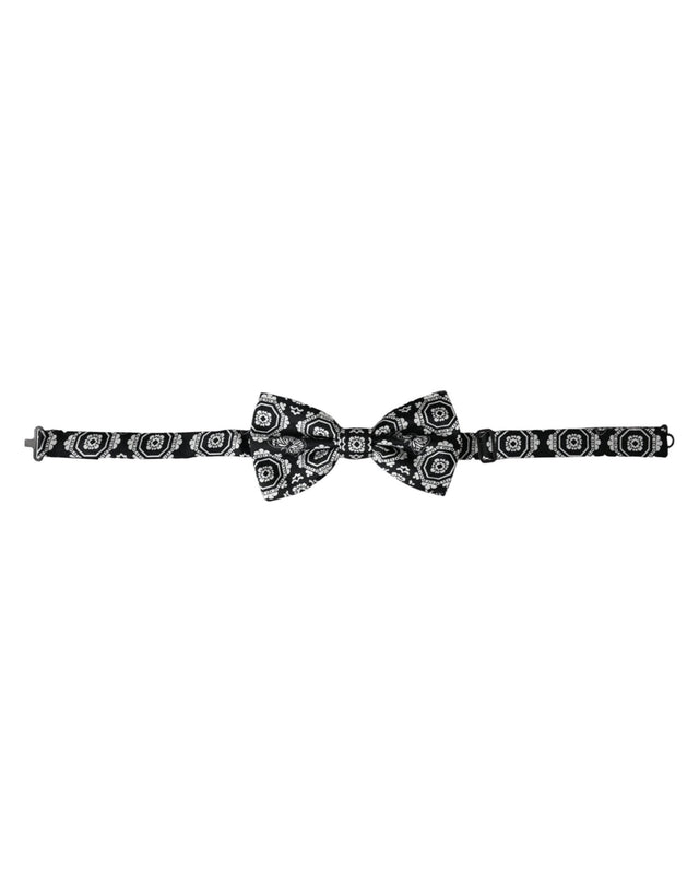 Dolce & Gabbana Black White Printed Adjustable Neck Men Bow Tie - Hilstor