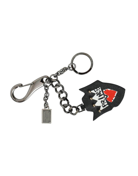 Dolce & Gabbana Black Prince Studs Logo Silver Brass Keychain Keyring - Hilstor