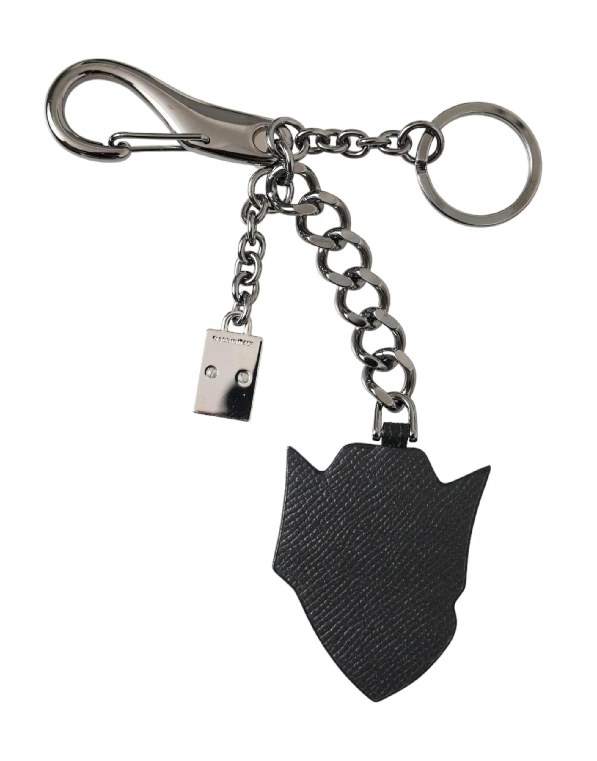 Dolce & Gabbana Black Prince Studs Logo Silver Brass Keychain Keyring - Hilstor