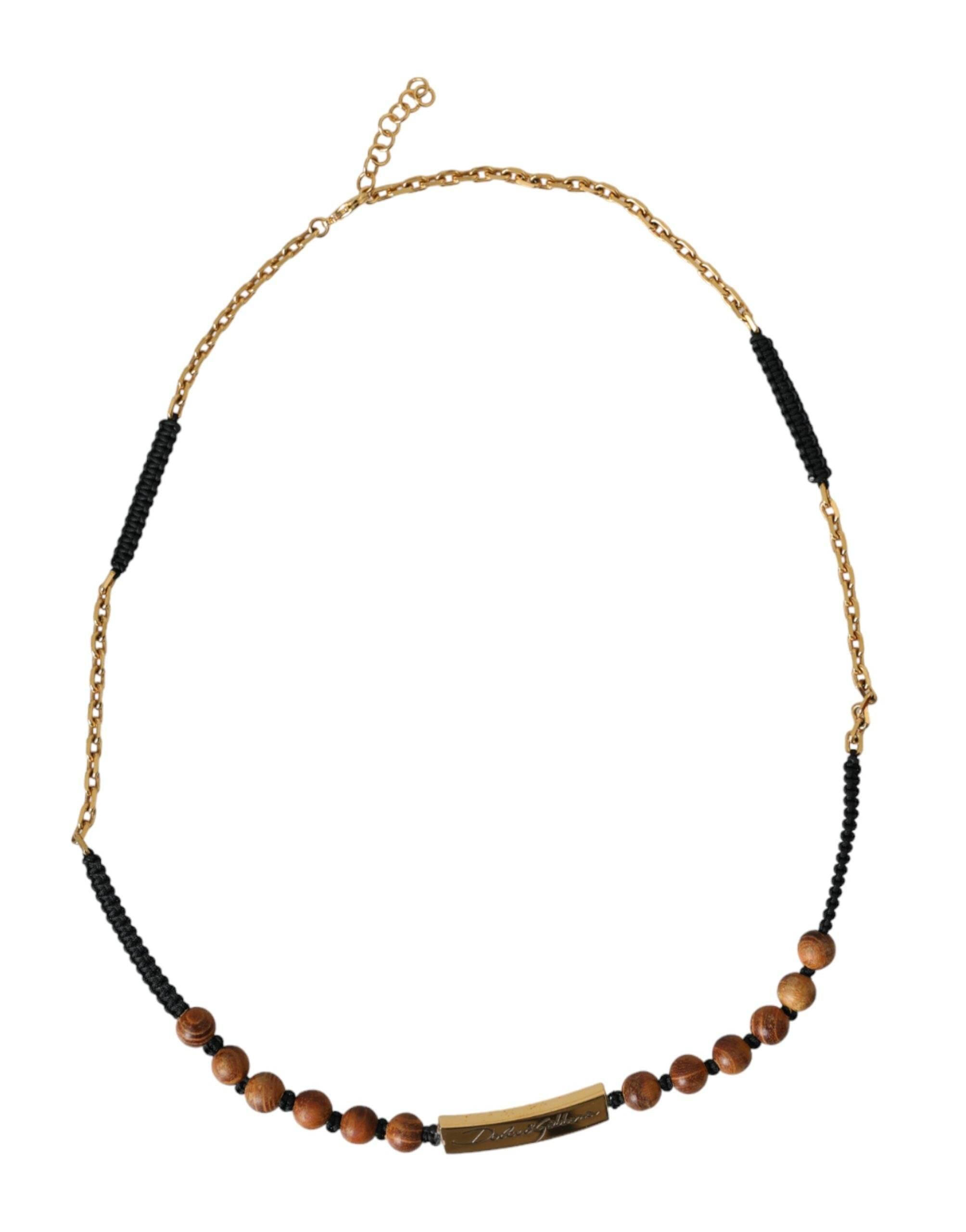 Dolce & Gabbana Black Gold Wooden Beaded Logo Pendant - Hilstor