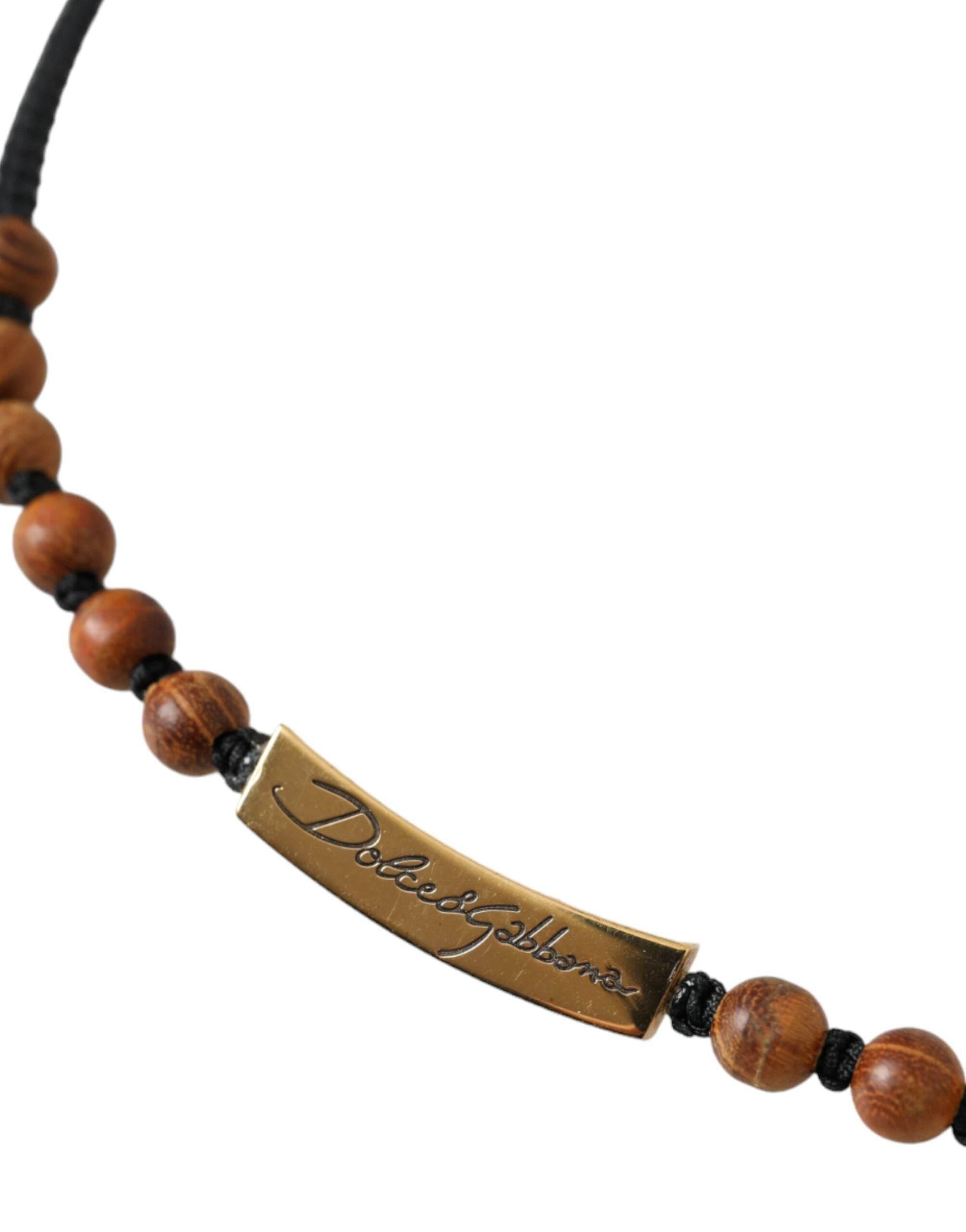 Dolce & Gabbana Black Gold Wooden Beaded Logo Pendant - Hilstor