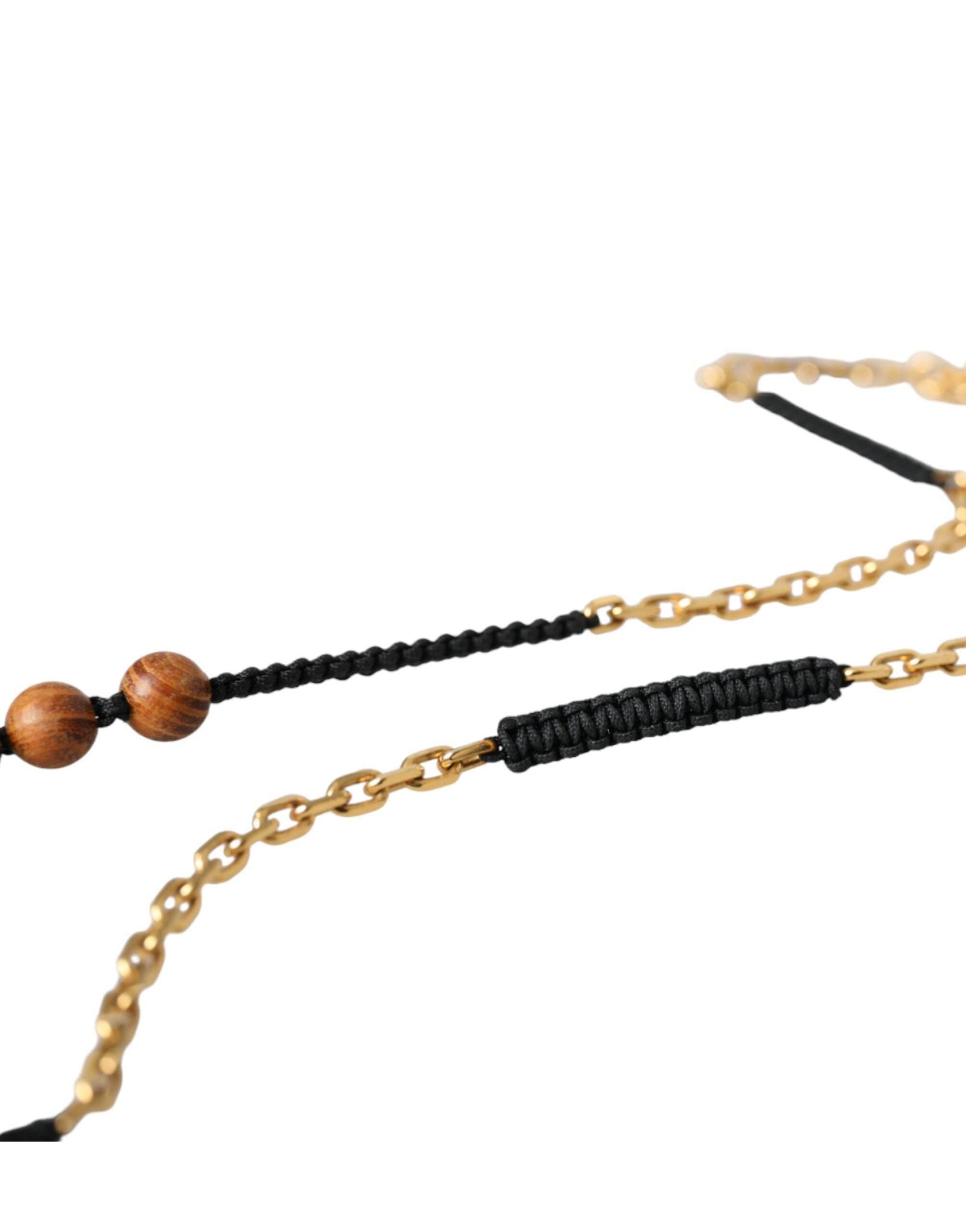 Dolce & Gabbana Black Gold Wooden Beaded Logo Pendant - Hilstor