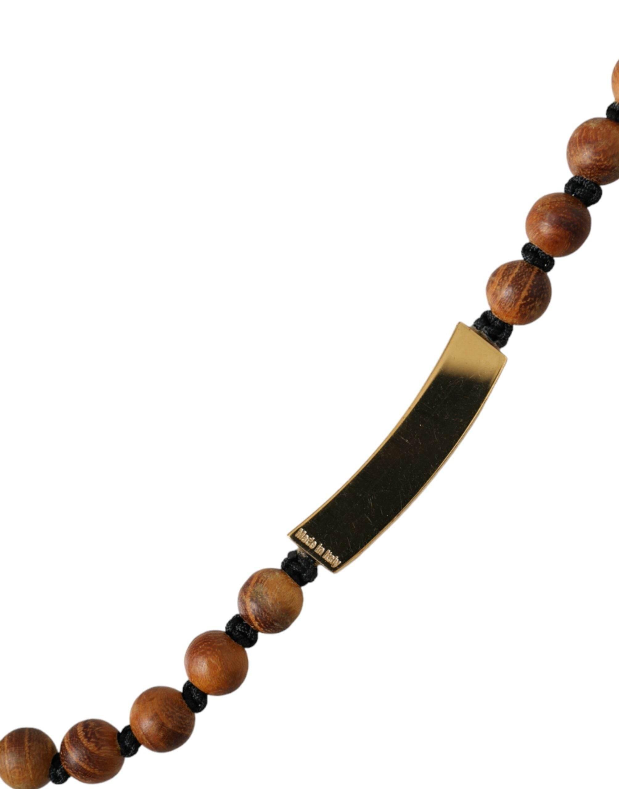 Dolce & Gabbana Black Gold Wooden Beaded Logo Pendant - Hilstor