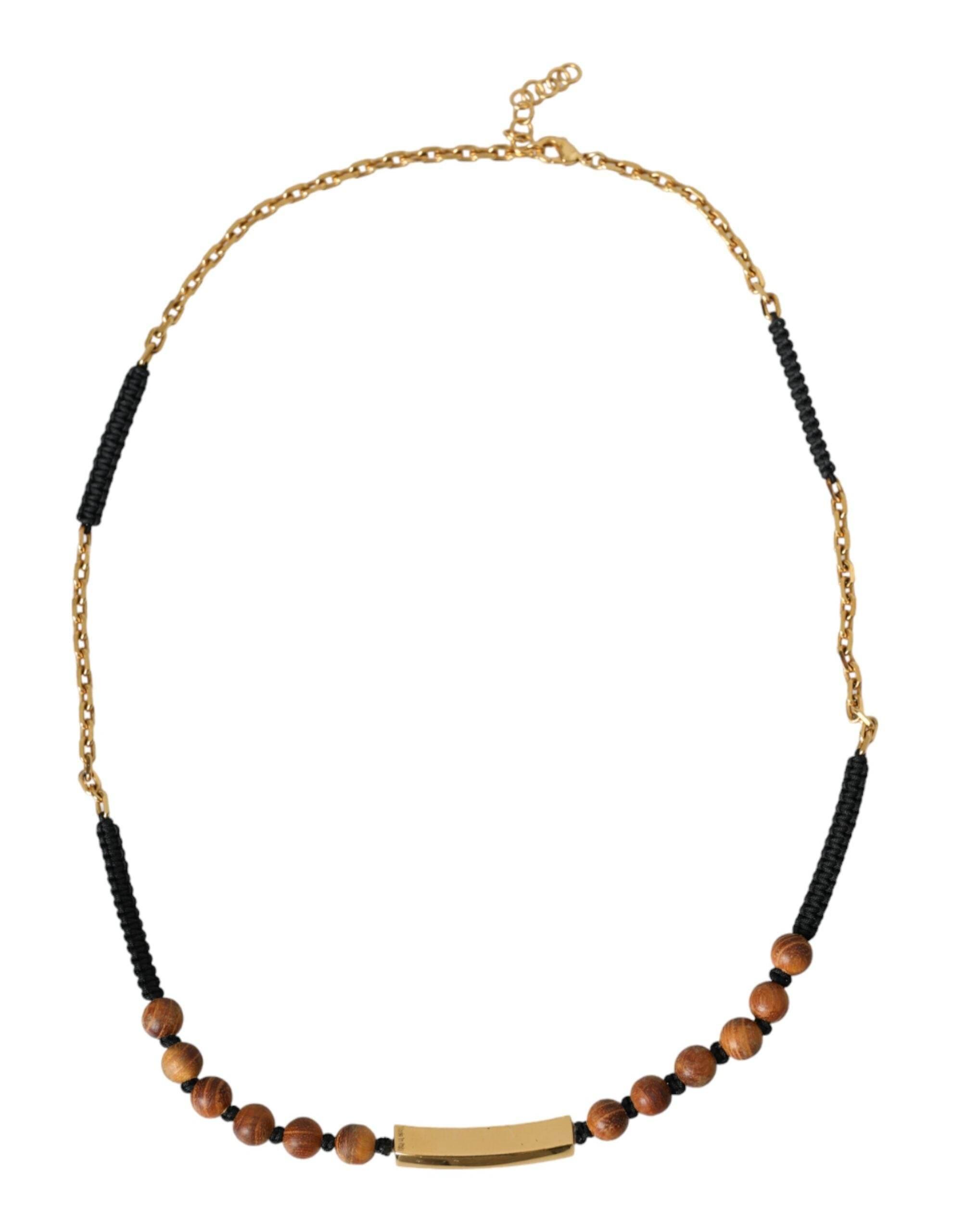 Dolce & Gabbana Black Gold Wooden Beaded Logo Pendant - Hilstor