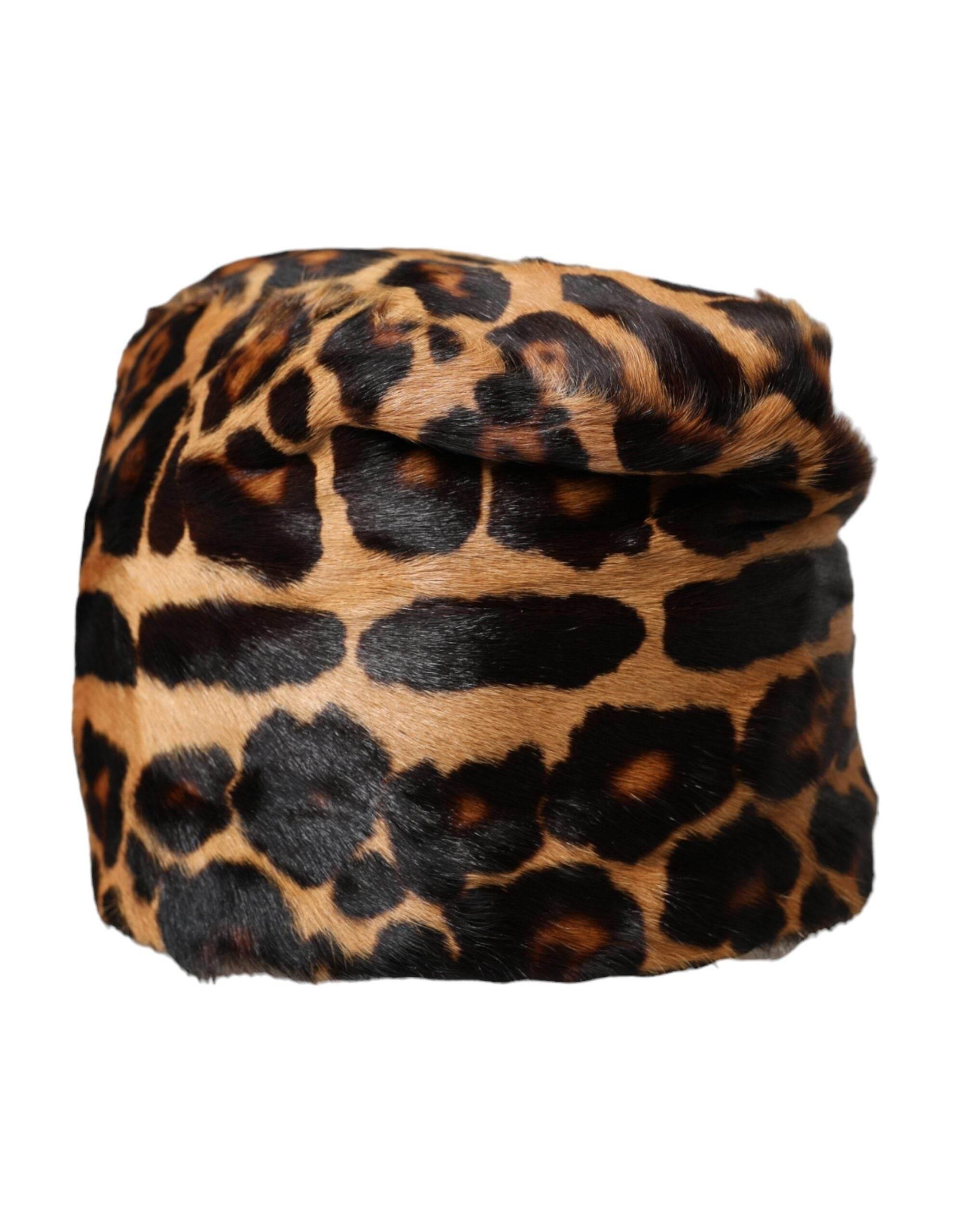 Dolce & Gabbana Brown Leopard Fur Women Bucket Hat - Hilstor