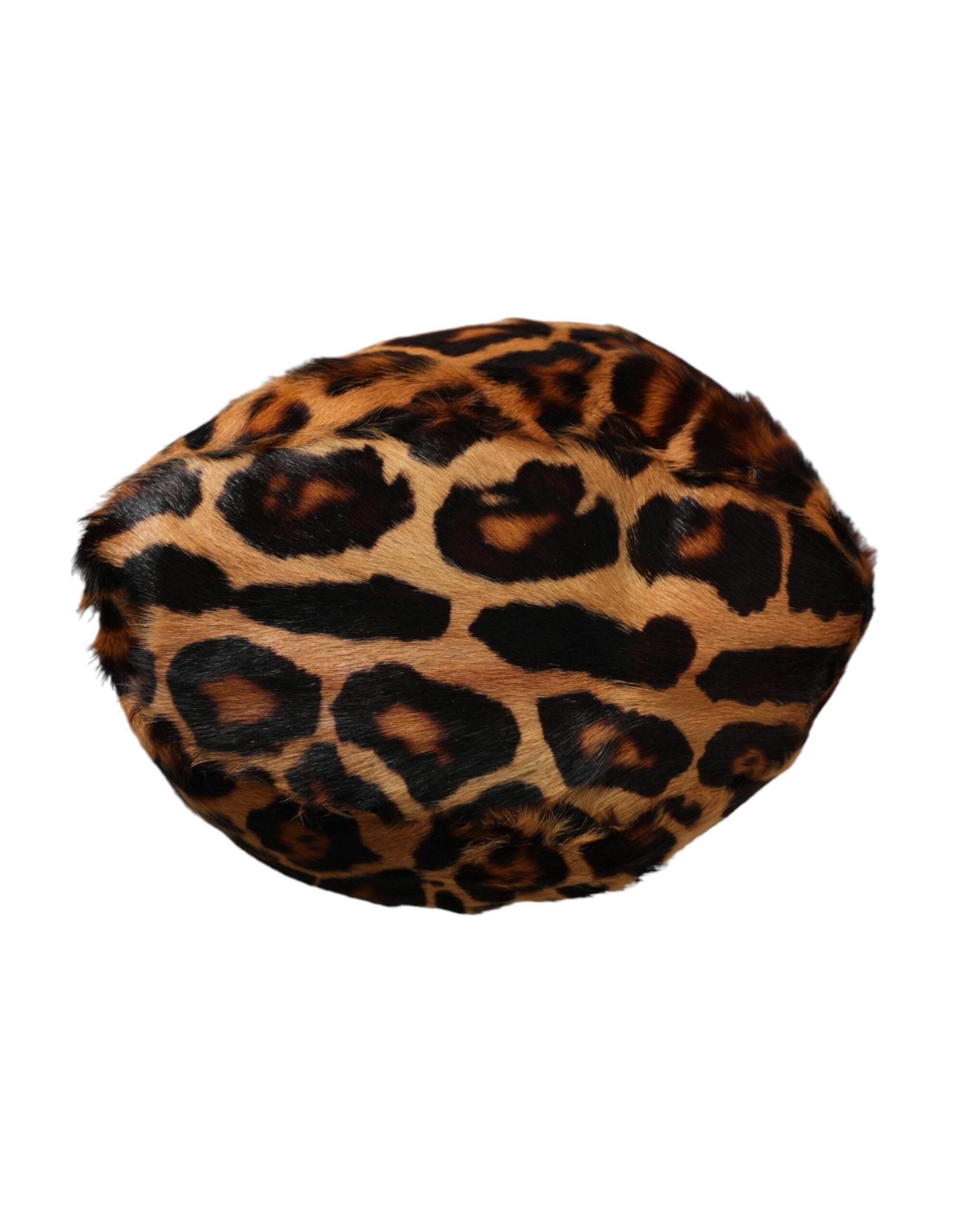 Dolce & Gabbana Brown Leopard Fur Women Bucket Hat - Hilstor