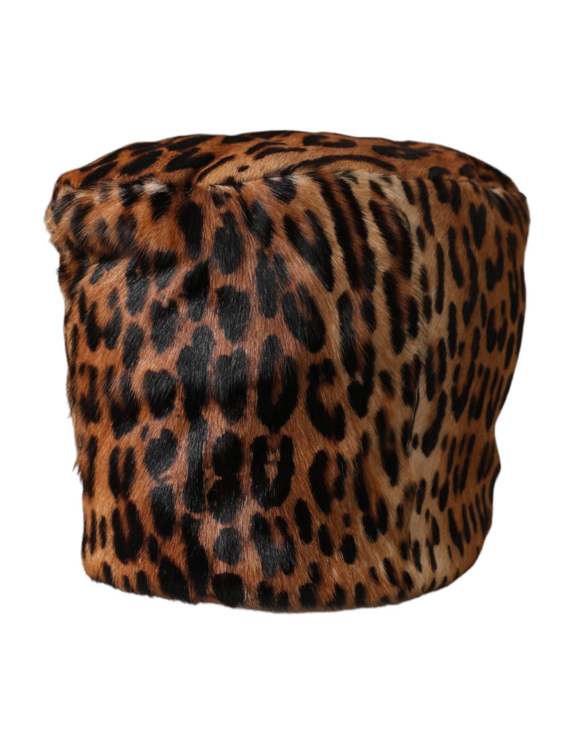 Dolce & Gabbana Brown Leopard Fur Women Bucket Hat - Hilstor