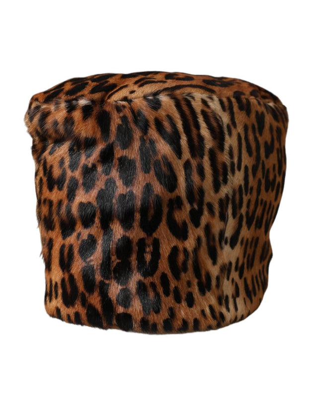 Dolce & Gabbana Brown Leopard Fur Women Bucket Hat - Hilstor