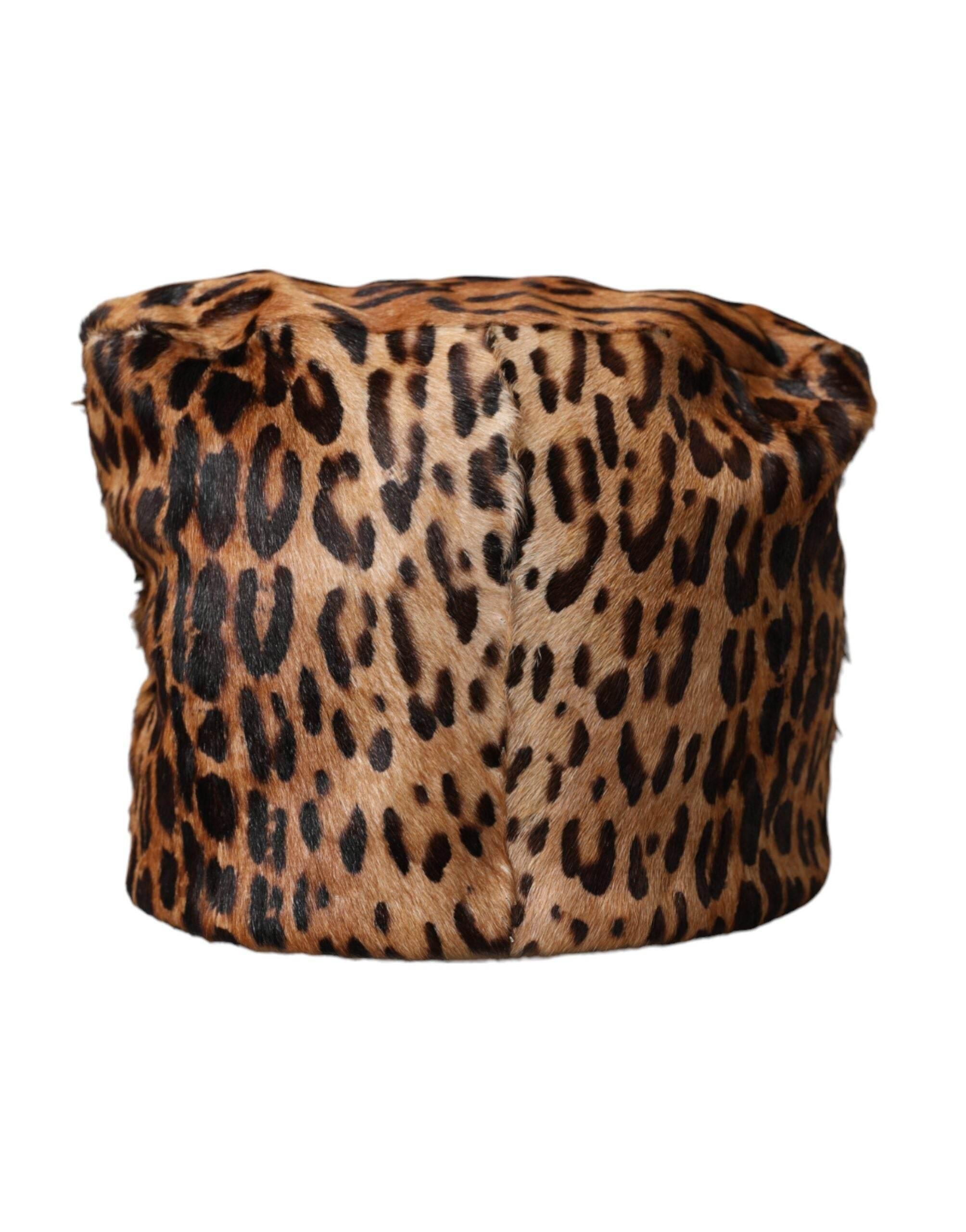 Dolce & Gabbana Brown Leopard Fur Women Bucket Hat - Hilstor