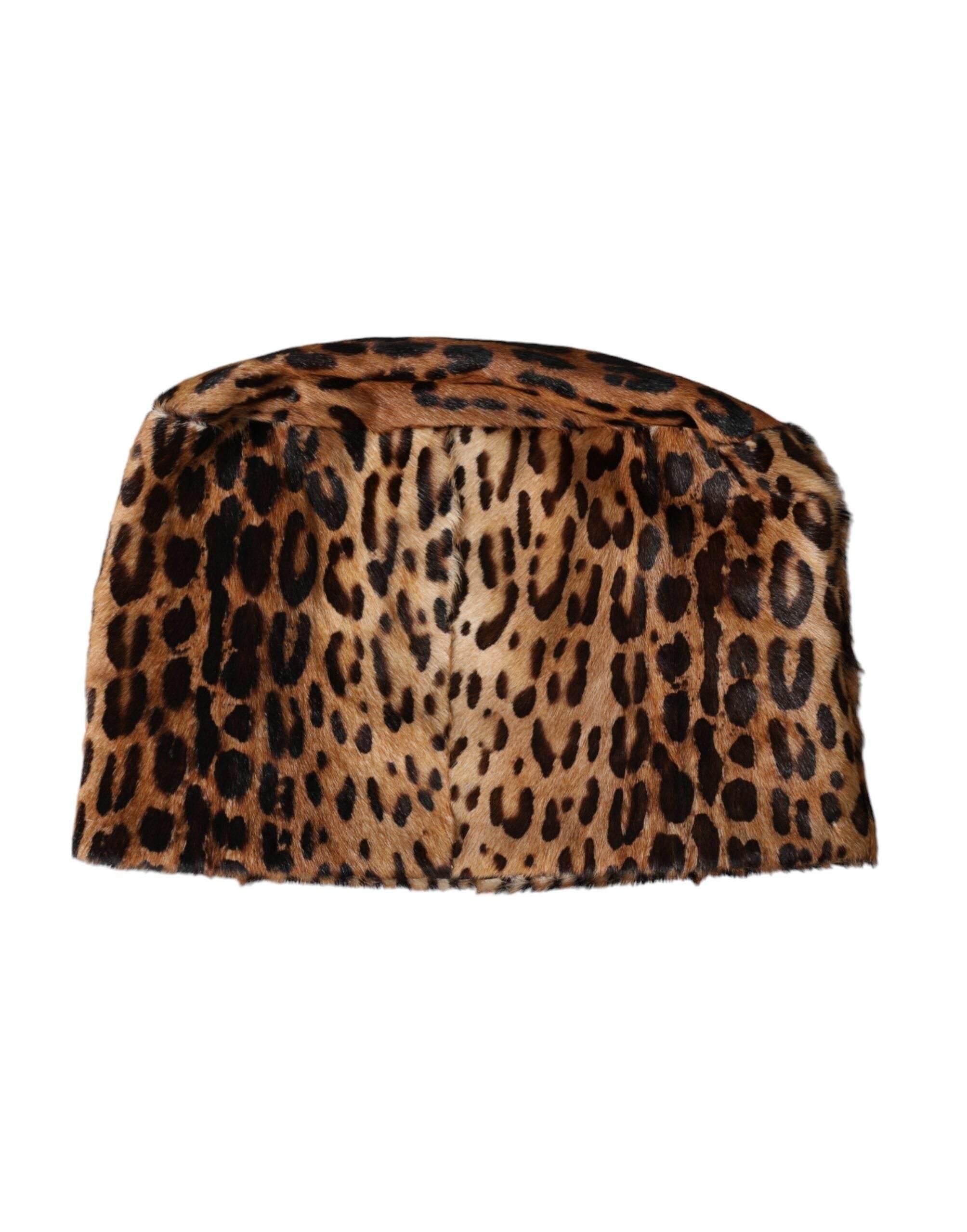 Dolce & Gabbana Brown Leopard Fur Women Bucket Hat - Hilstor