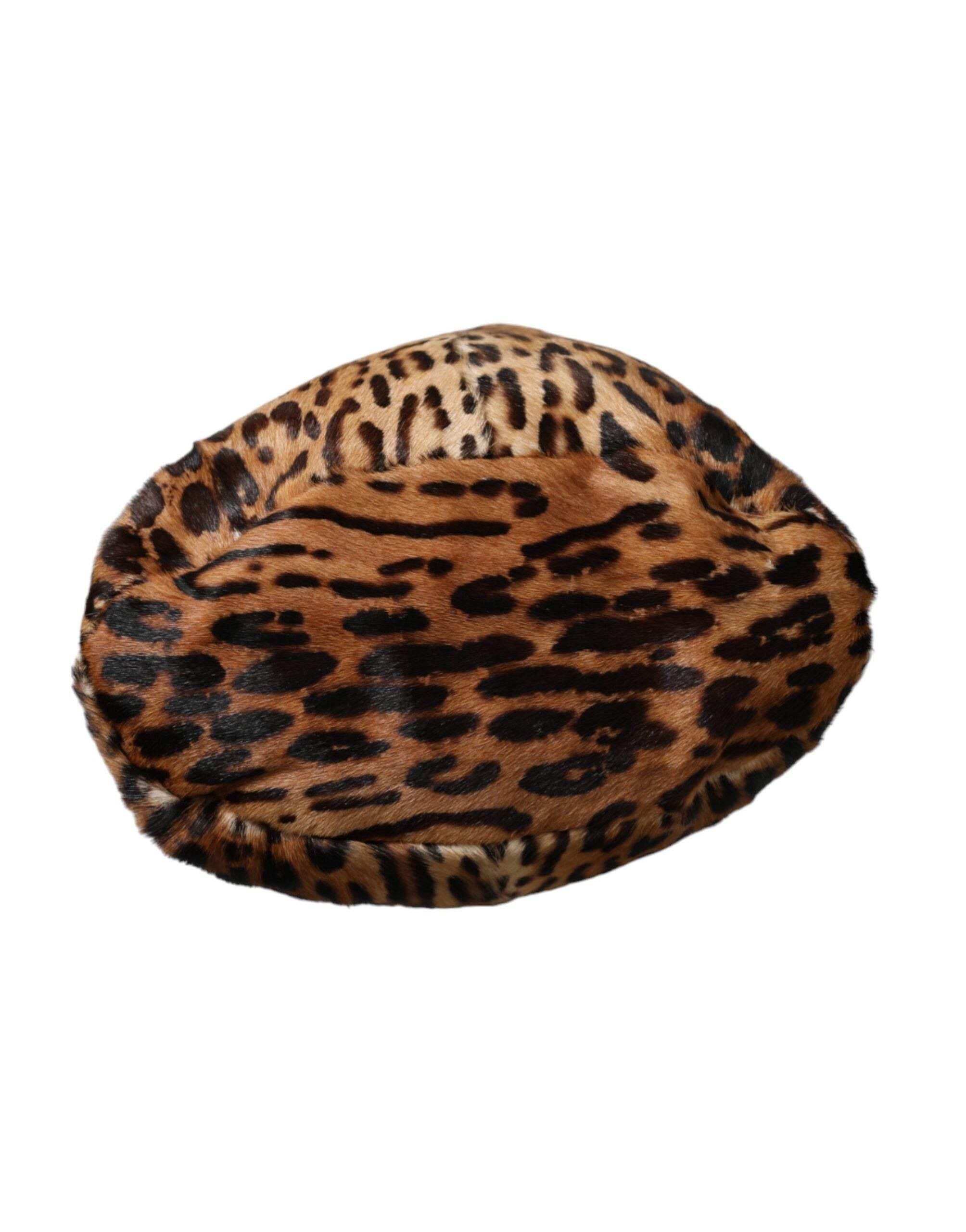 Dolce & Gabbana Brown Leopard Fur Women Bucket Hat - Hilstor