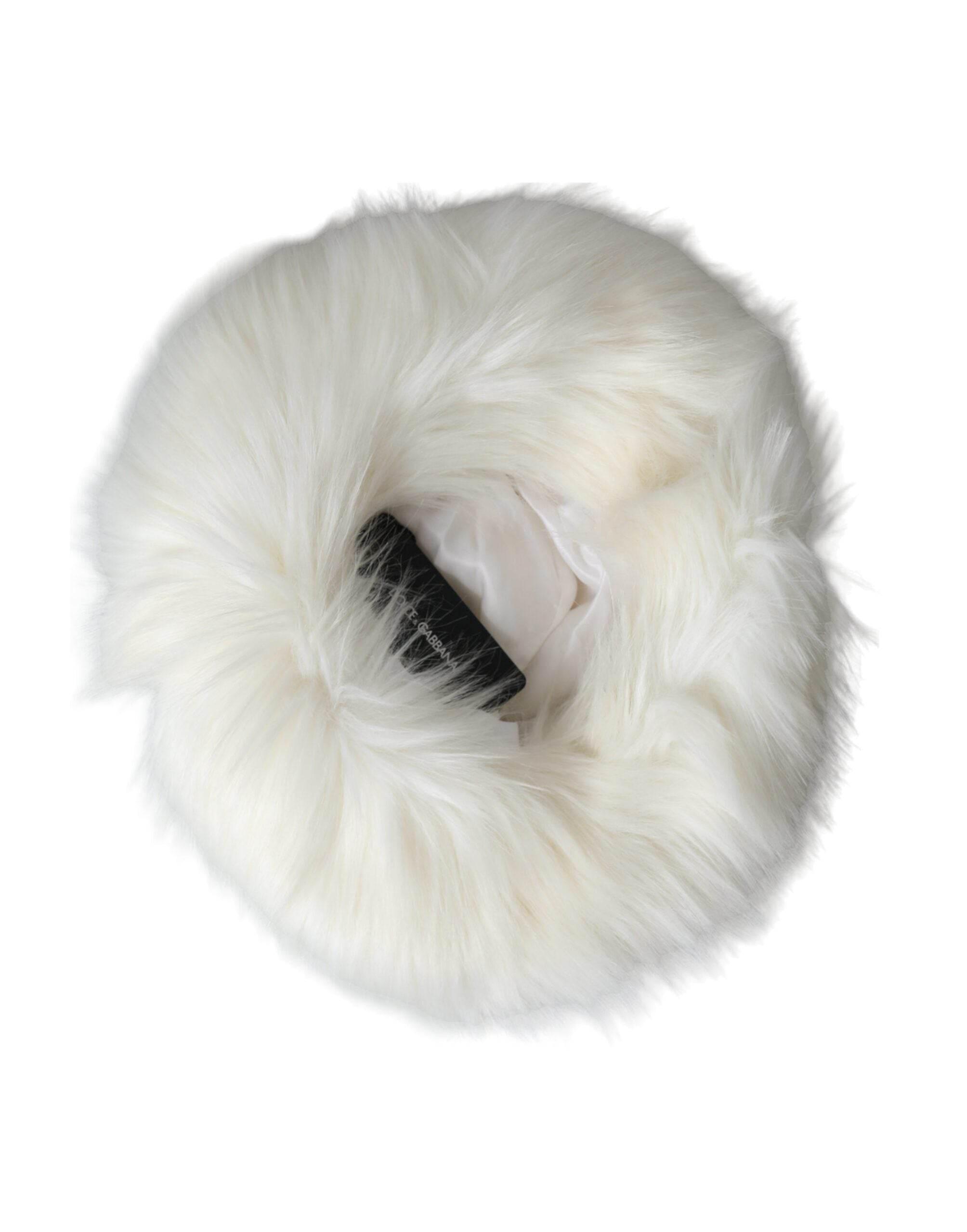 Dolce & Gabbana White Acrylic Fur Womens Bucket Hat - Hilstor