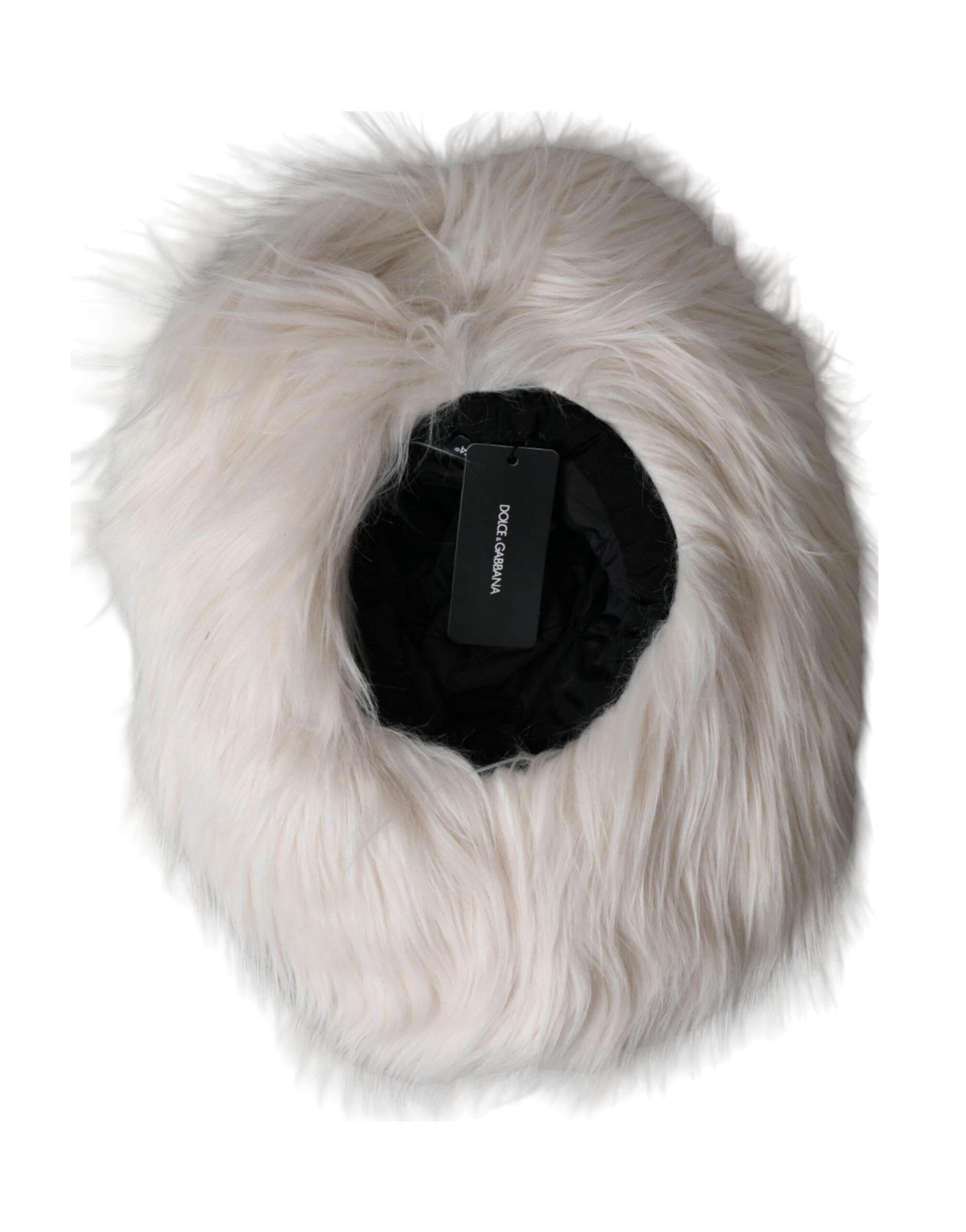 Dolce & Gabbana Off White Acrylic Fur Womens Bucket Hat - Hilstor