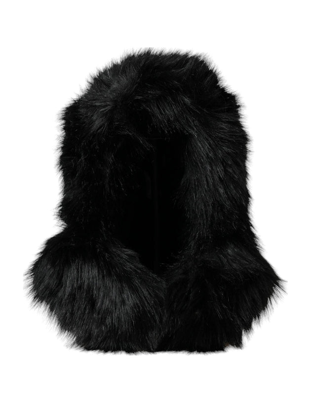 Dolce & Gabbana Black Faux Fur Whole Head Wrap Hat - Hilstor