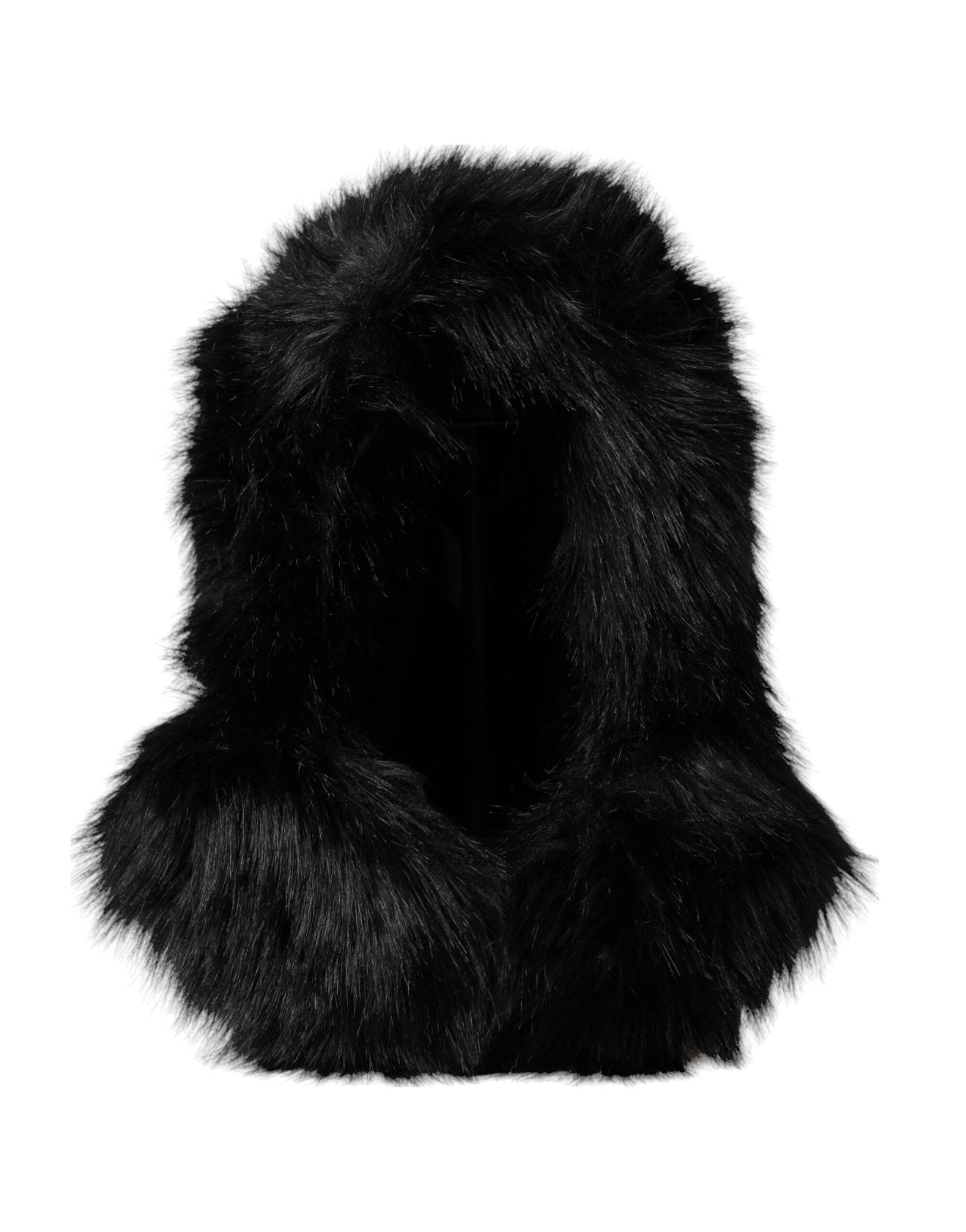 Dolce & Gabbana Black Faux Fur Whole Head Wrap Hat - Hilstor